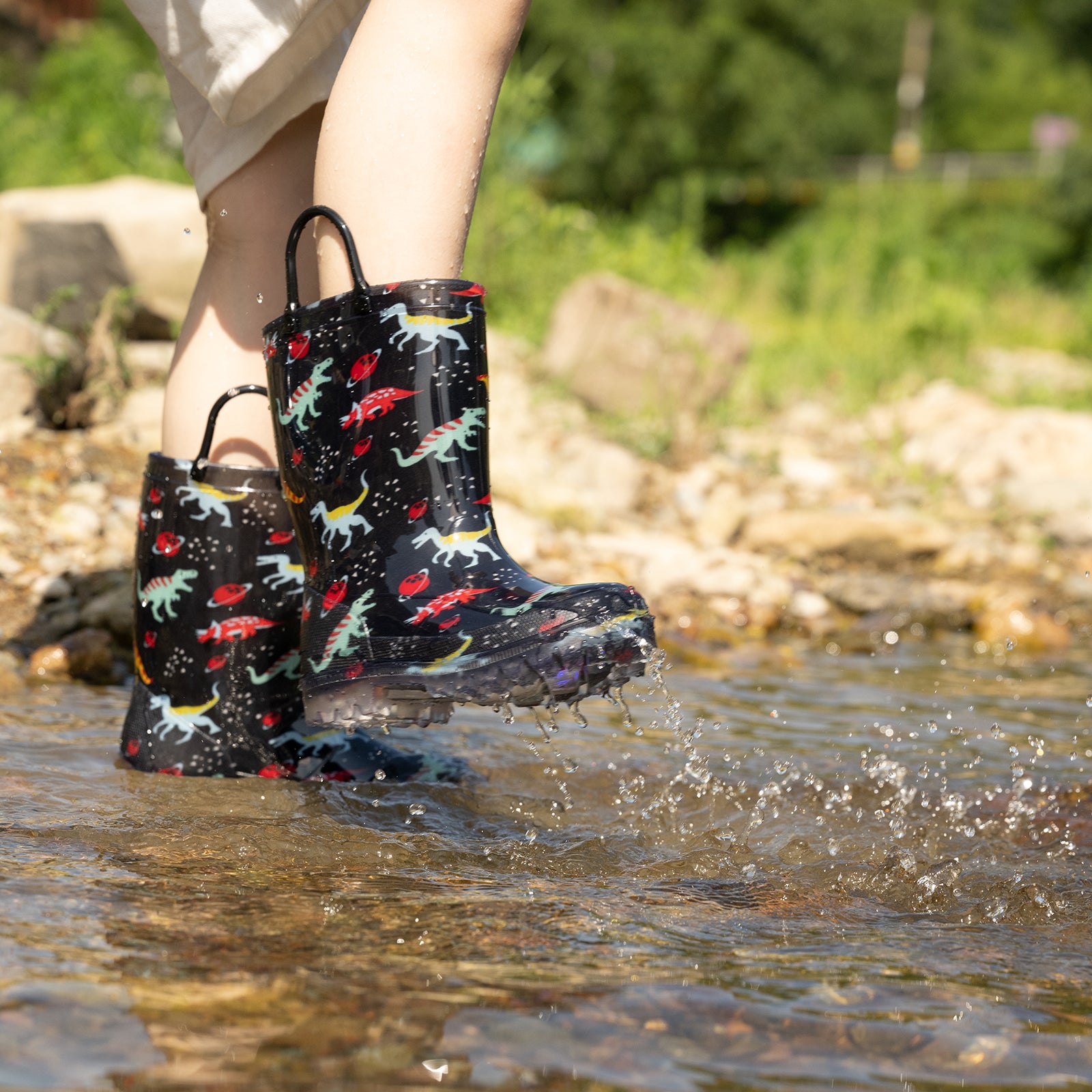 Light Up Kids Rain Boots with Handles - FUNCOO