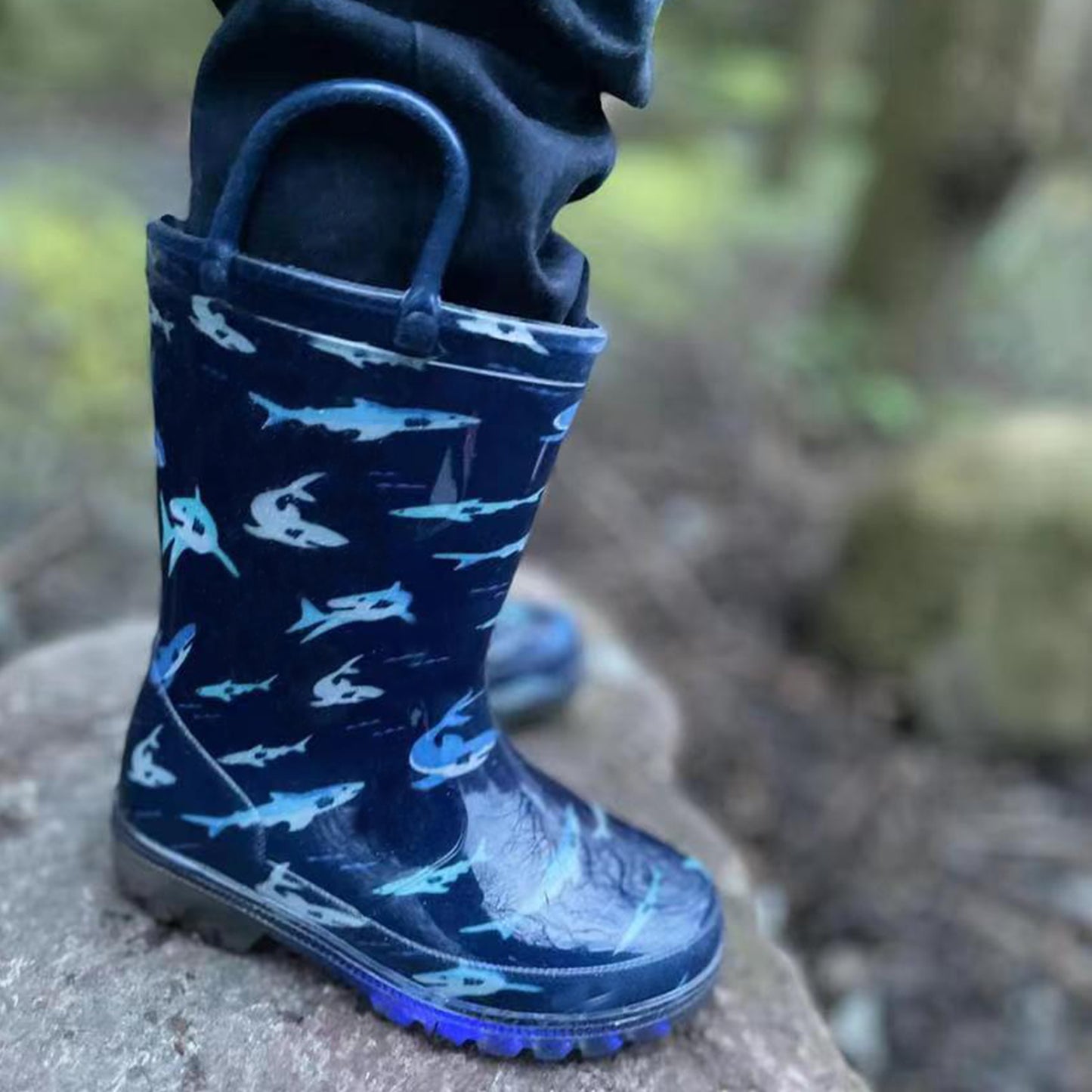 light up kids rain boots with handles - funcoo