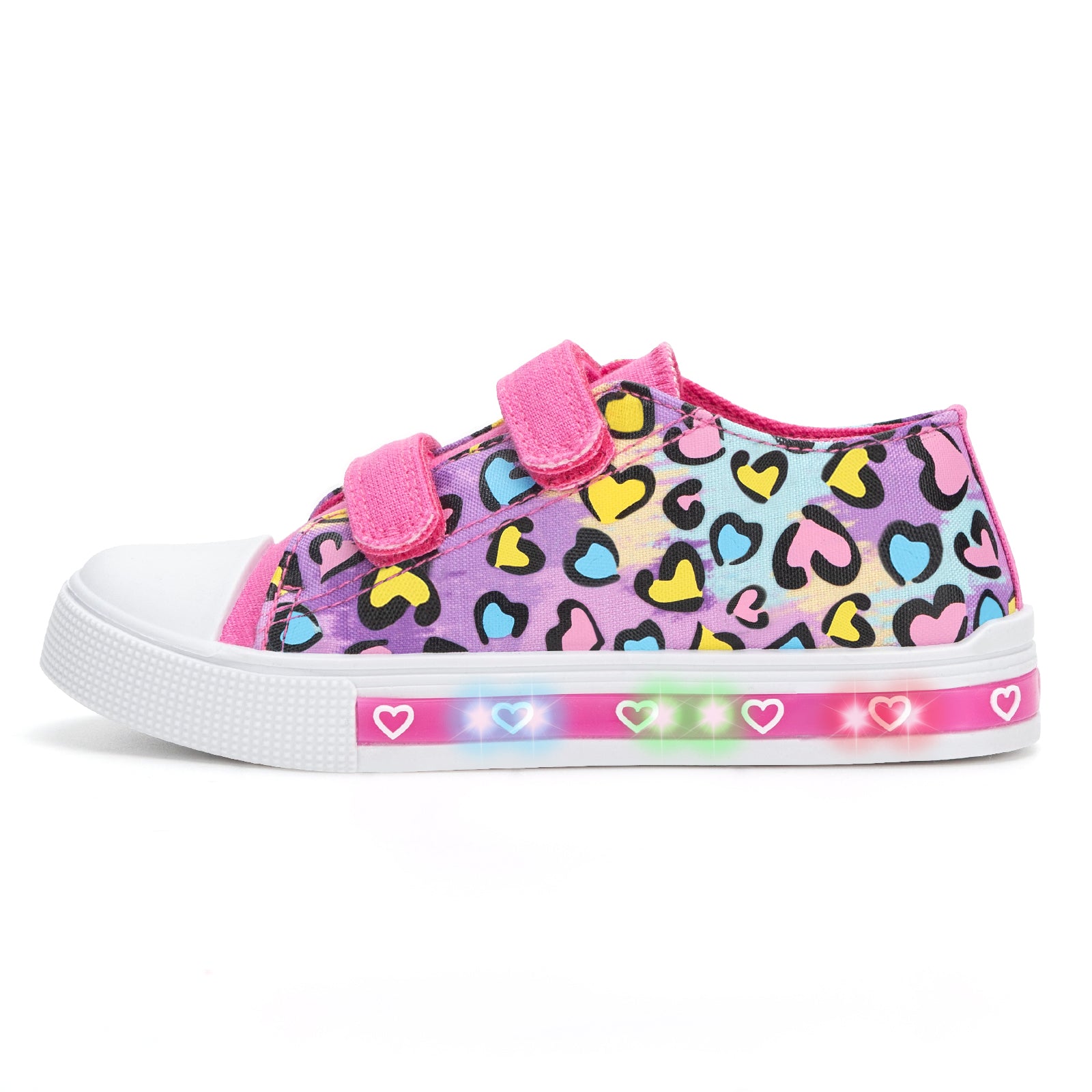 Colorful children's sneaker with heart pattern on a white background