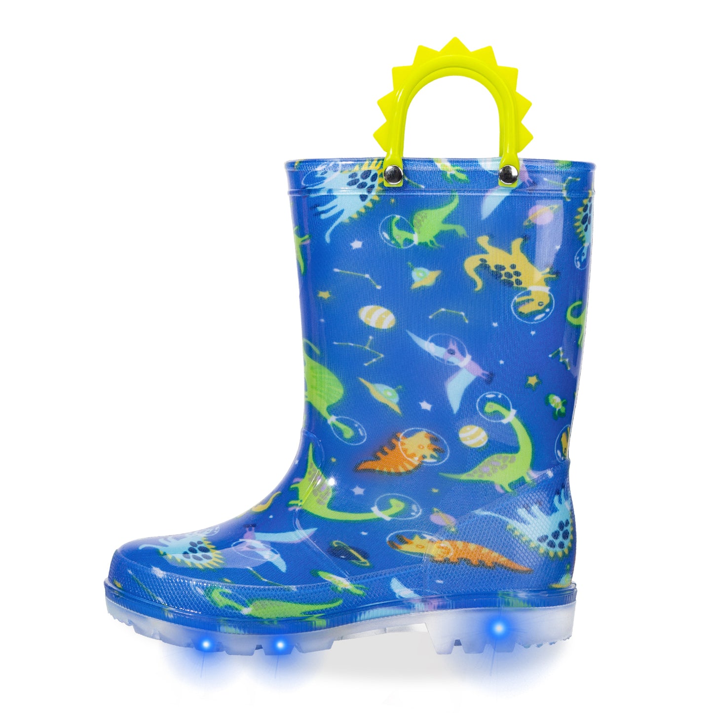 boy space dinosaur light up waterproof rain boots