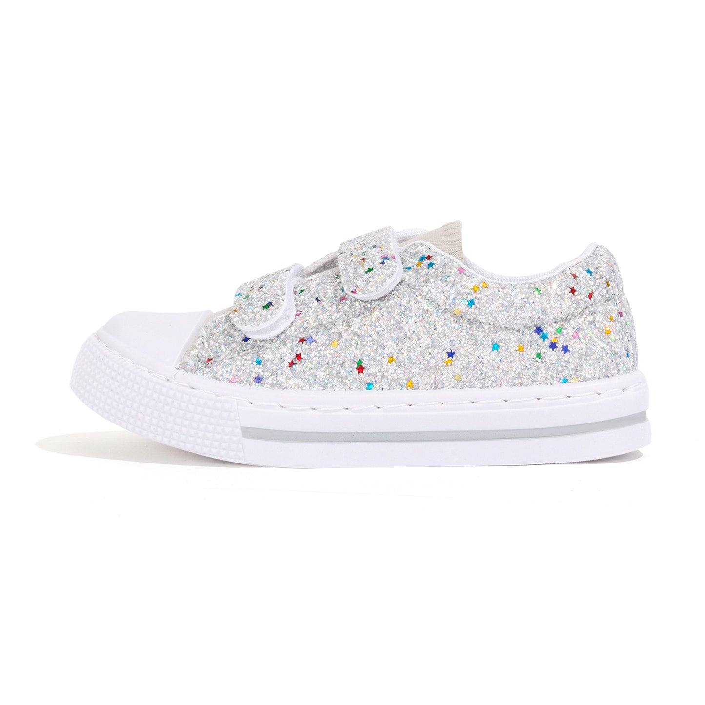silver glitters dual straps girls sneakers