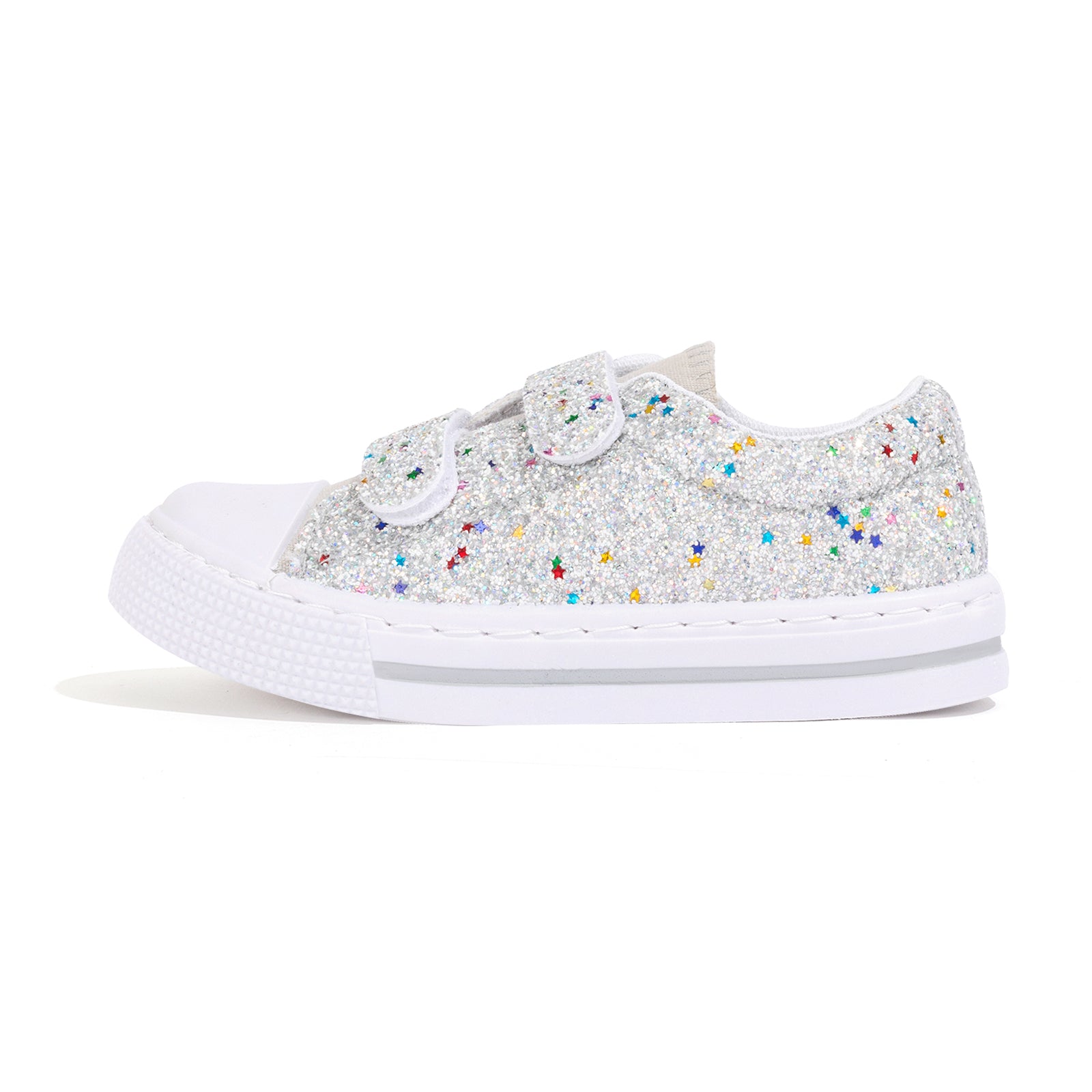 Silver Glitters Dual Straps Girls Sneakers