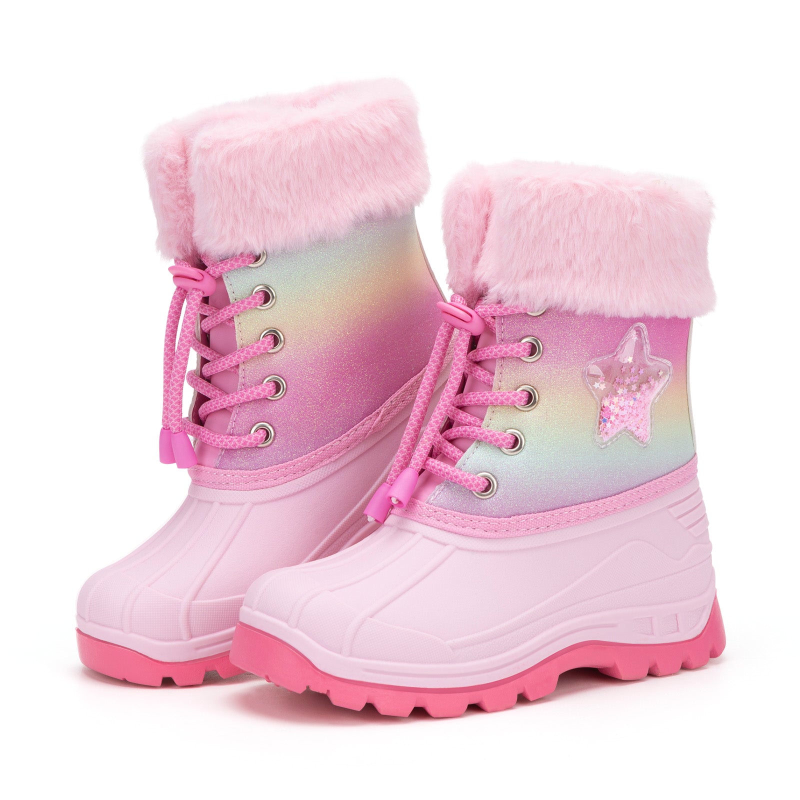 Toddler Girls Pink Star Winter Snow Boots - FUNCOO