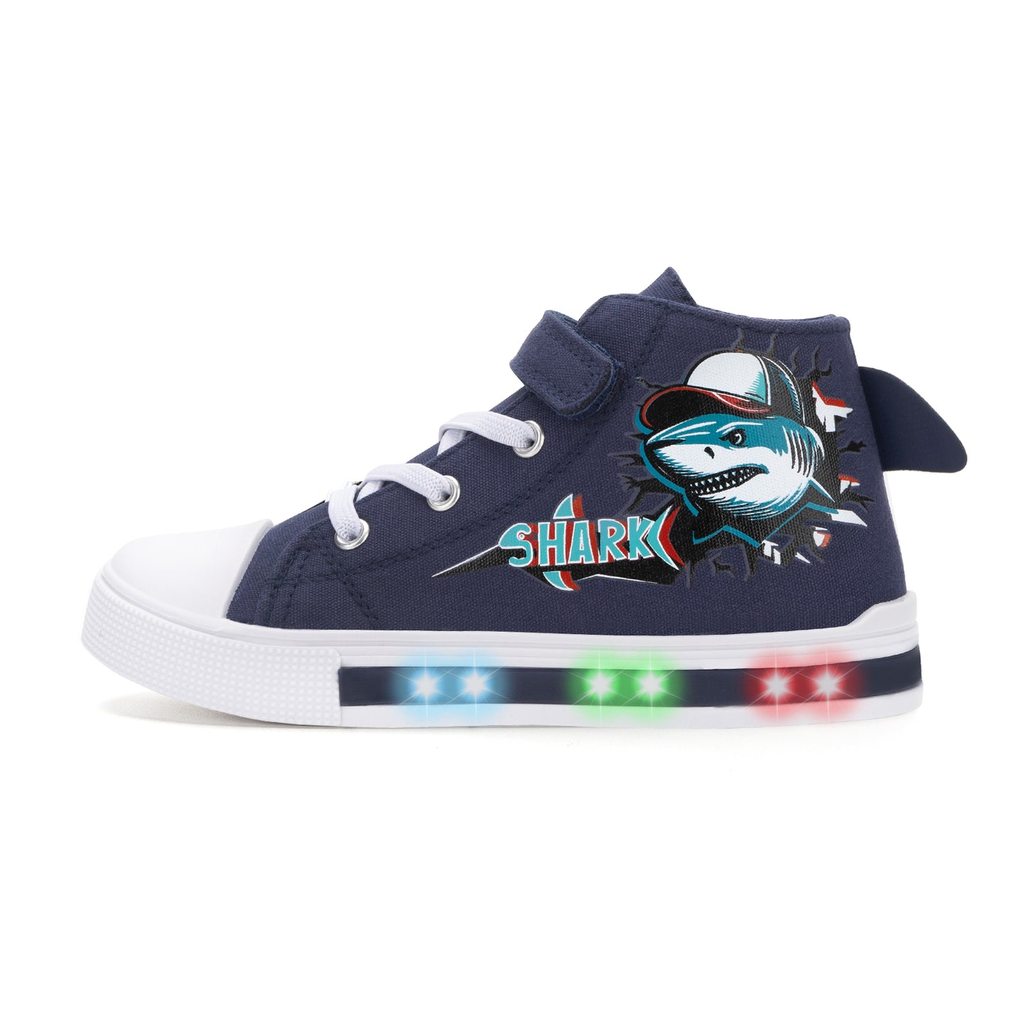 velcro hat shark boys light up high top canvas shoes
