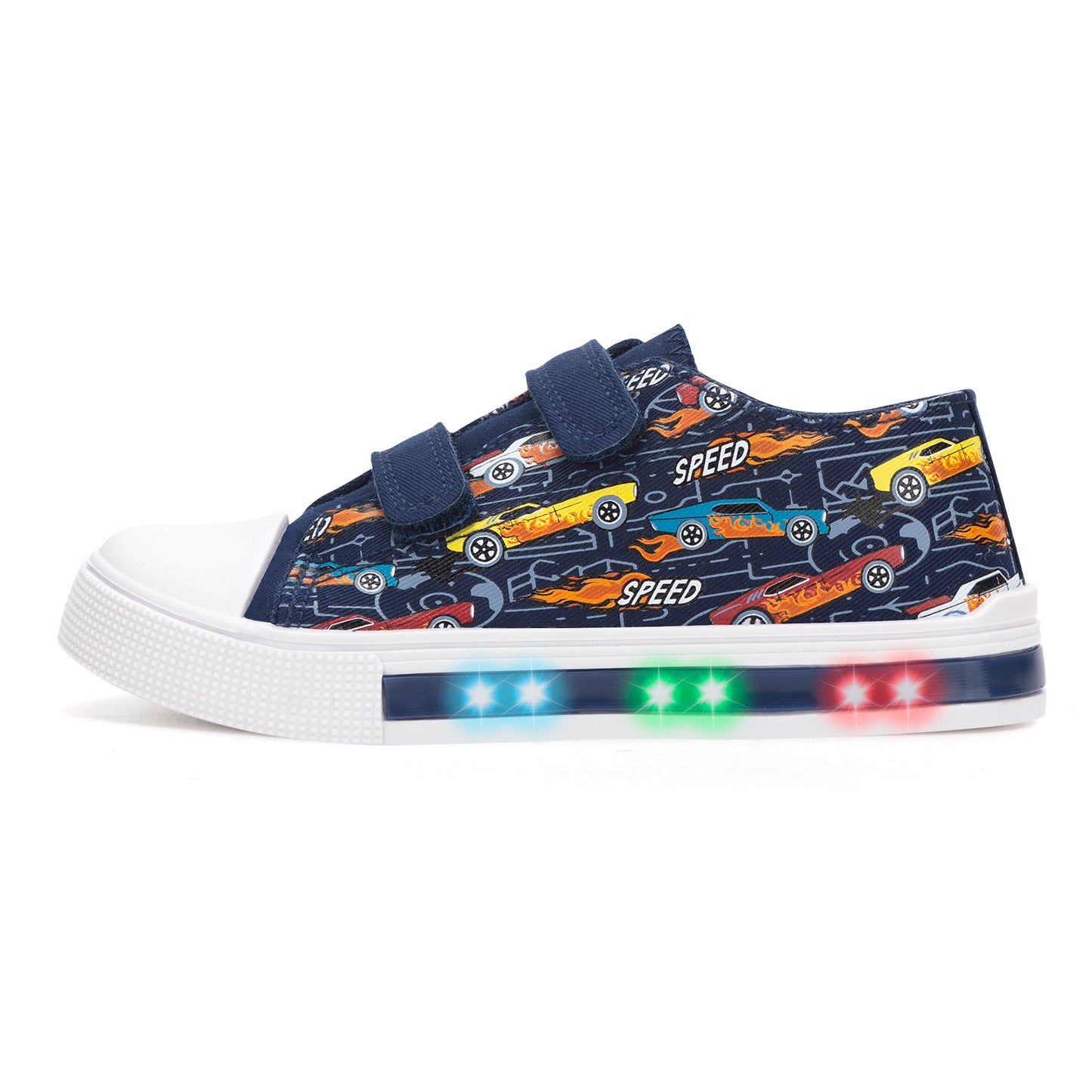 light up navy flame racing dual straps sneakers