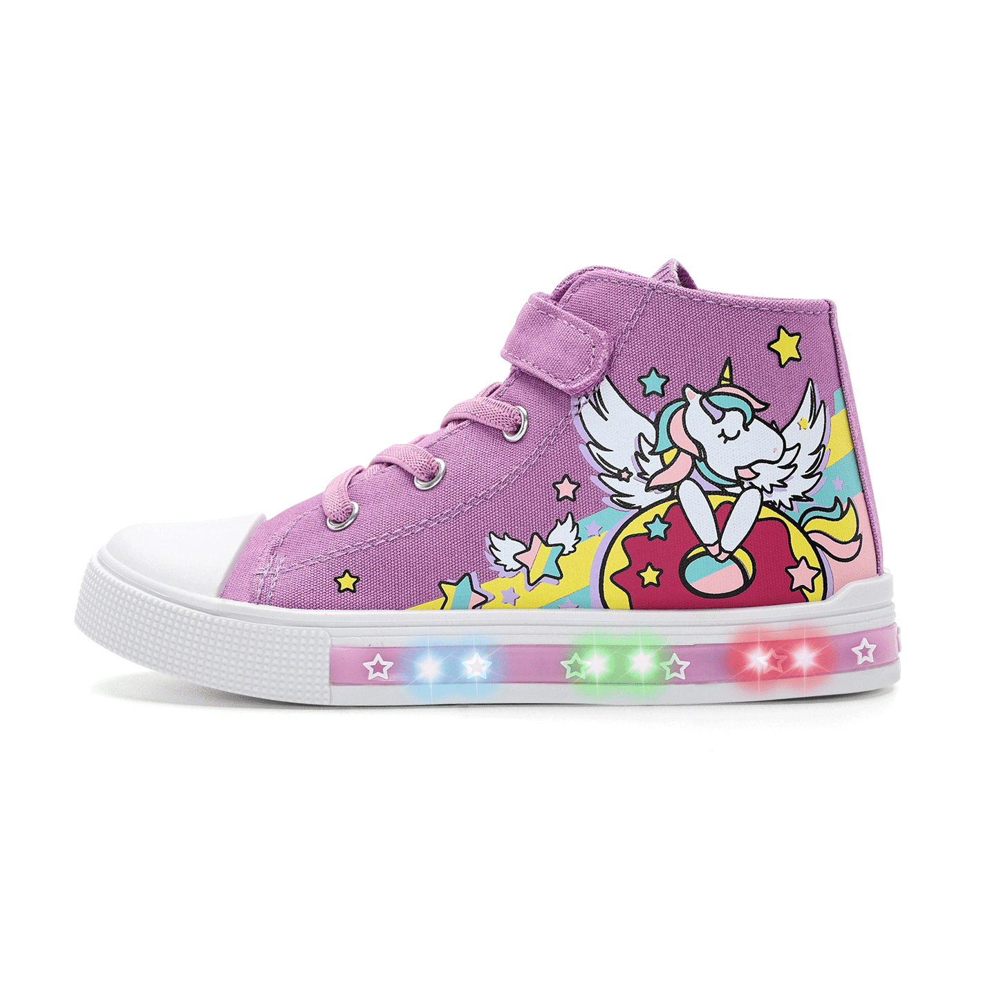 velcro pink donut unicorn light up high top canvas sneakers