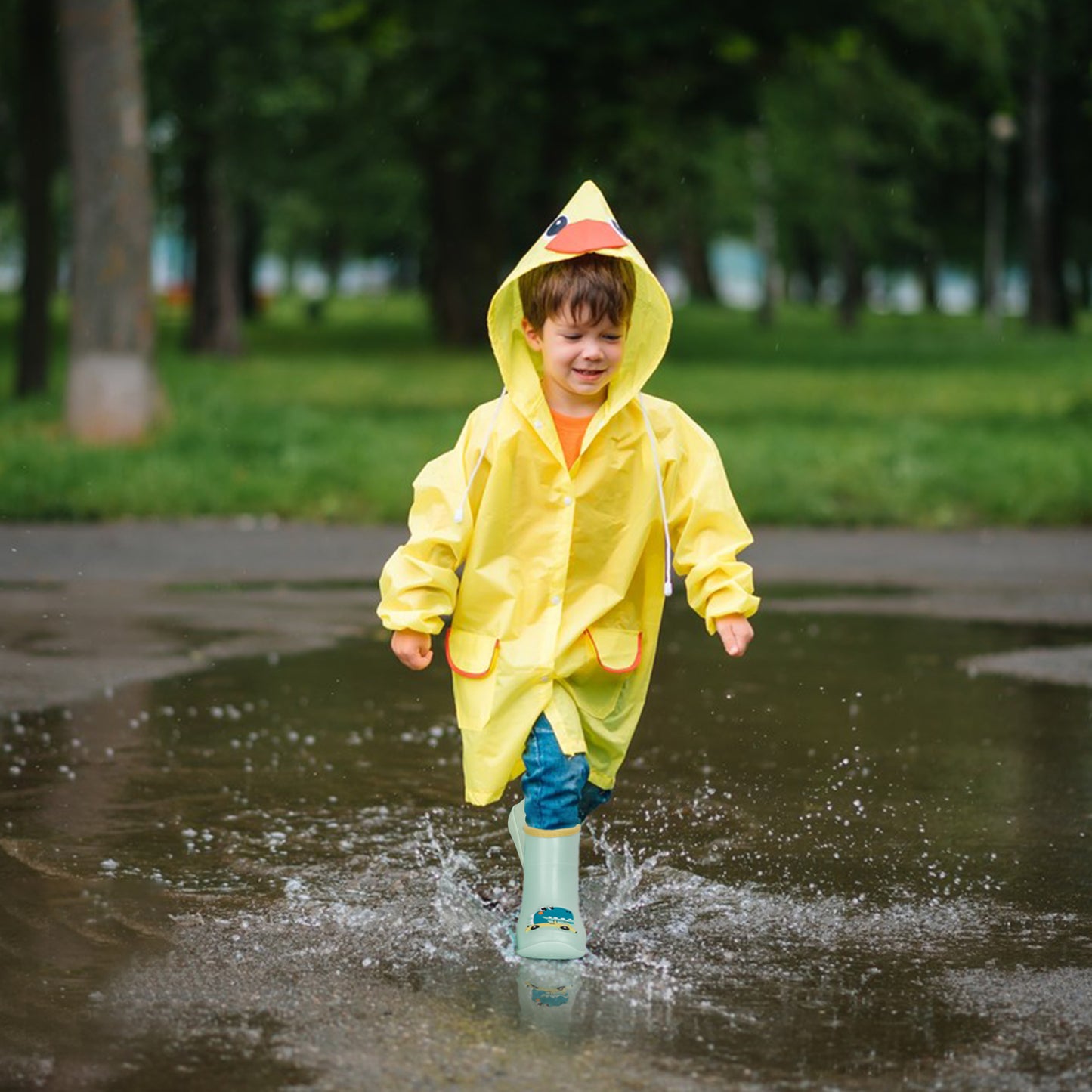 kids-toddler green dinosaur rain boots