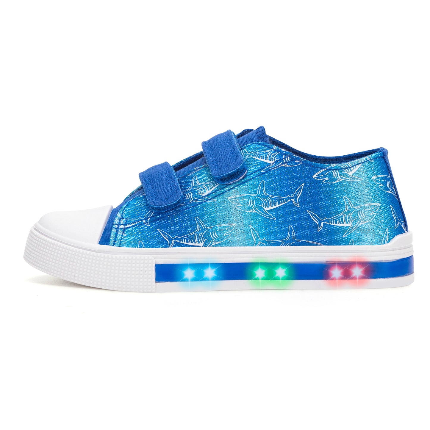 light up blue line shark dual straps sneakers