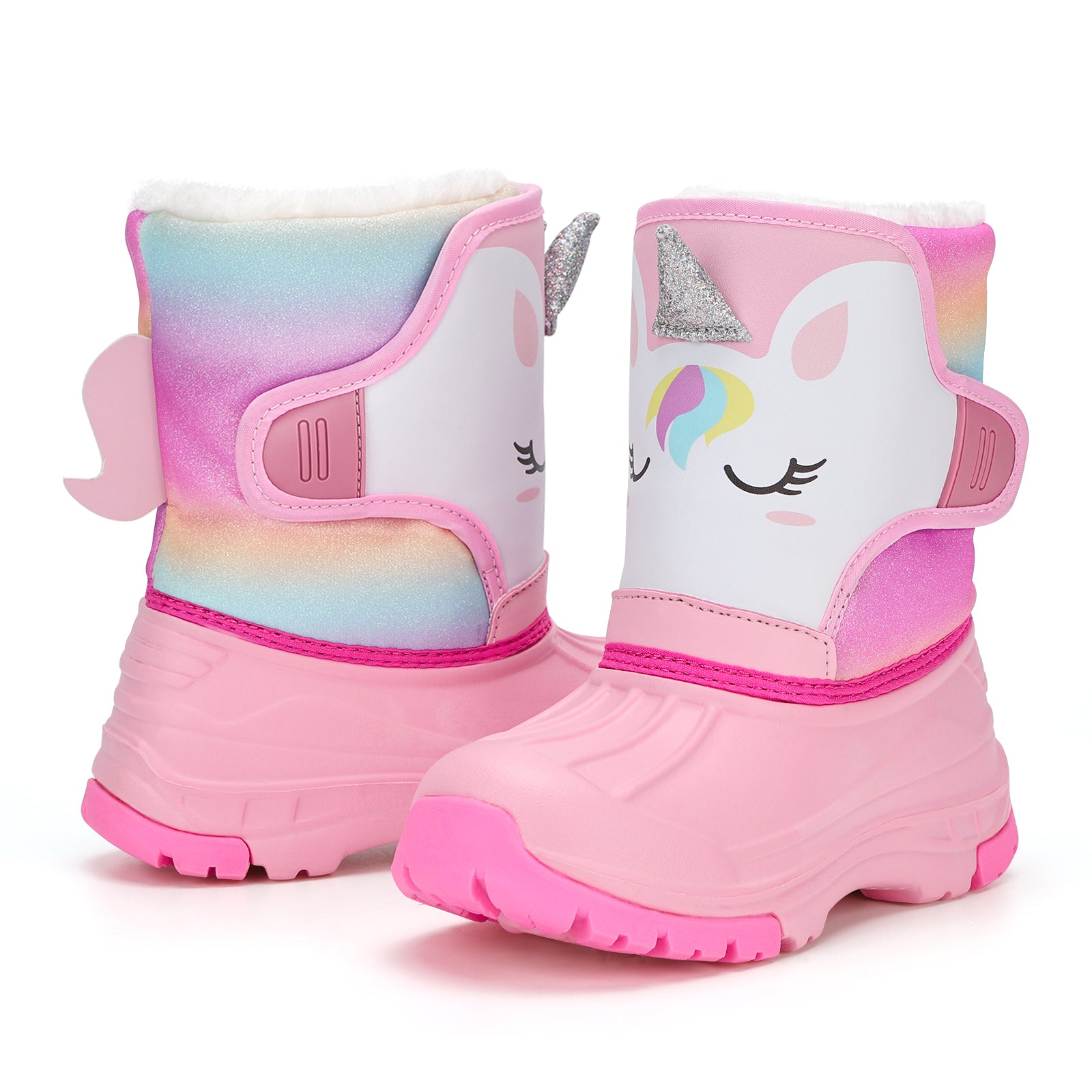 Toddler Girl Pink Unicorn Winter Snow Boots - FUNCOO
