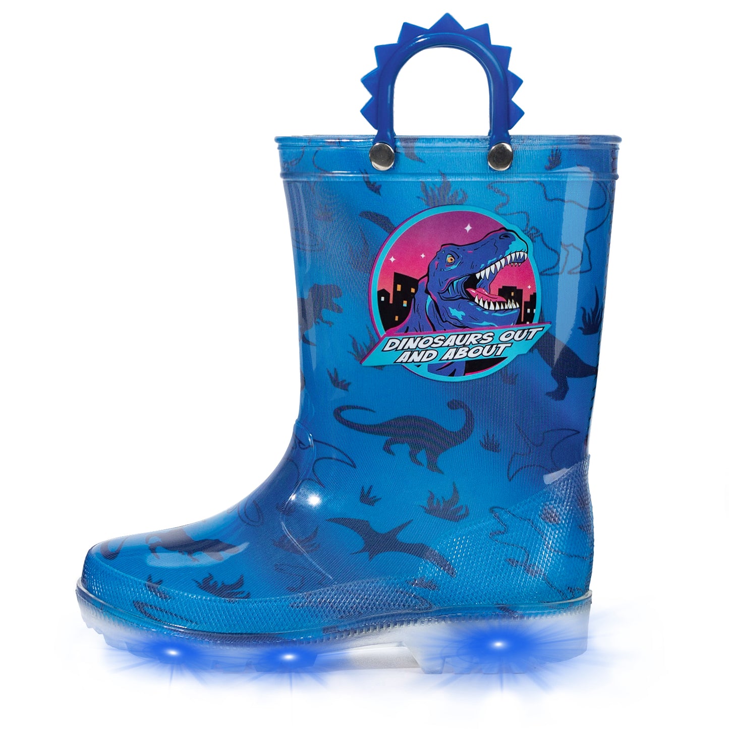 light up rain boots blue dinosaur with handles