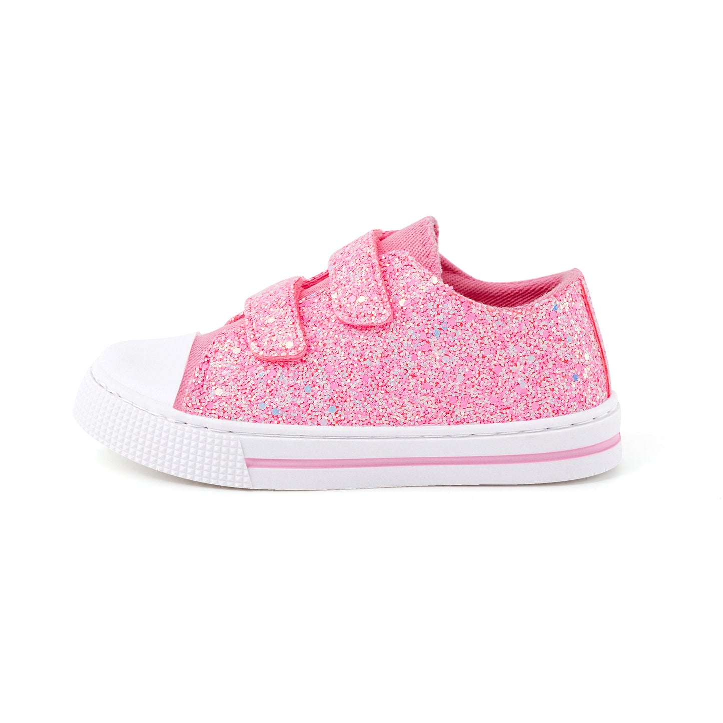 pink glitters dual straps canvas shoes for kids