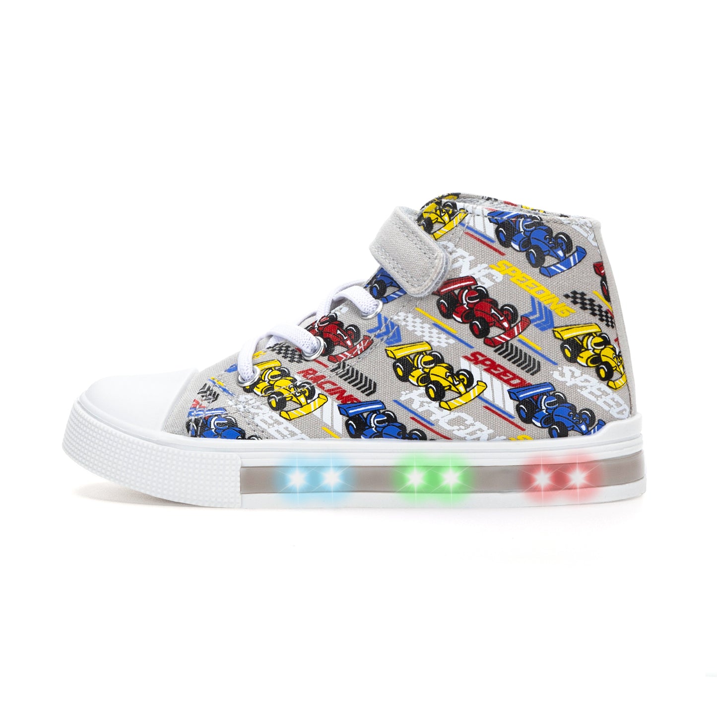velcro gray kart light up high top canvas kids sneakers for boys