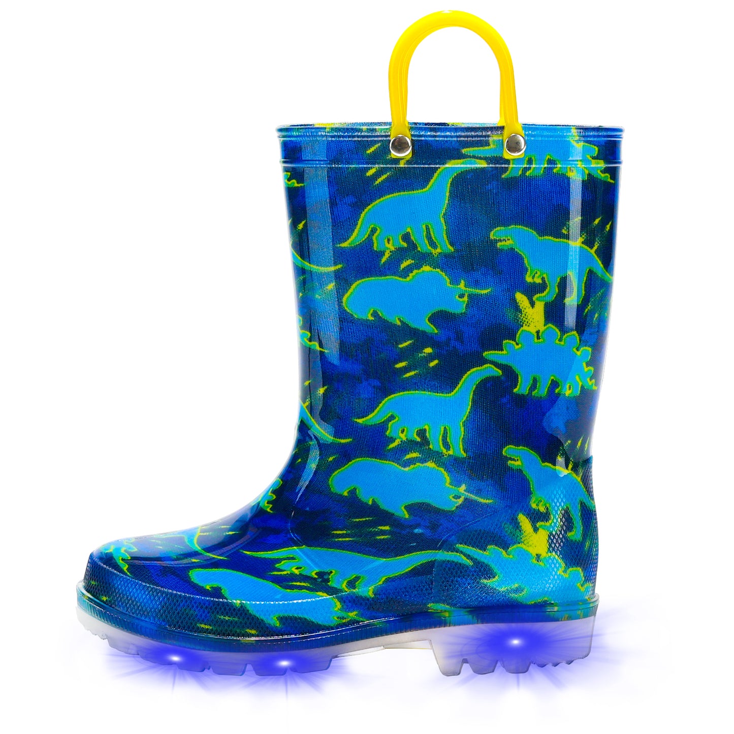 blue dinosaur light up waterproof rain boots