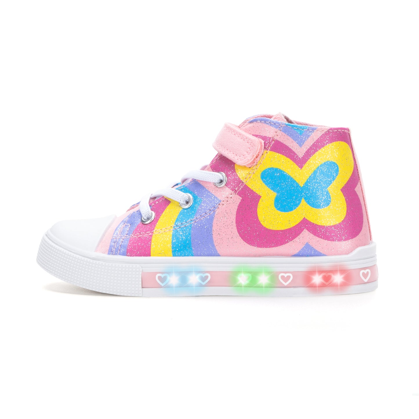 velcro kaleidoscope butterfly light up high top canvas sneakers