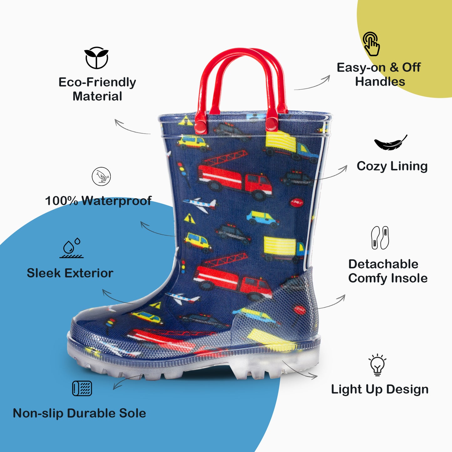 light up red blue car truck rain boots