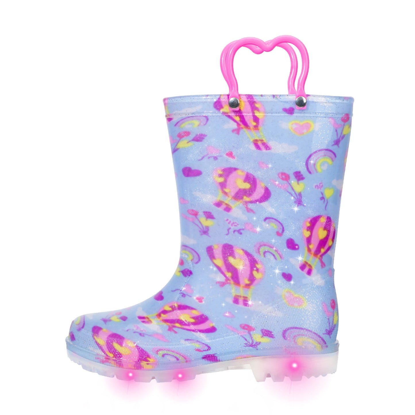 blue hot air balloon light up waterproof rain boots