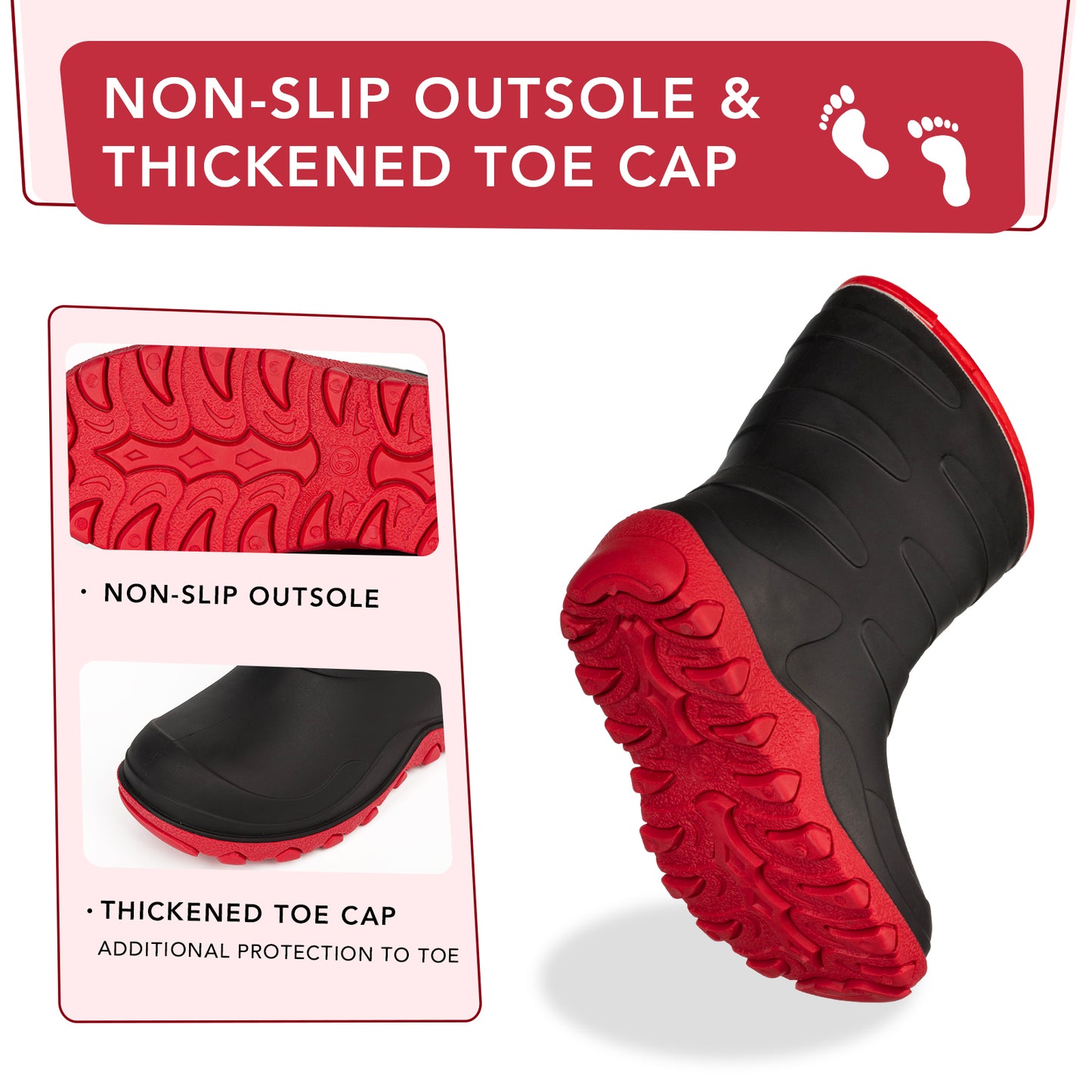 black red winter rain boots