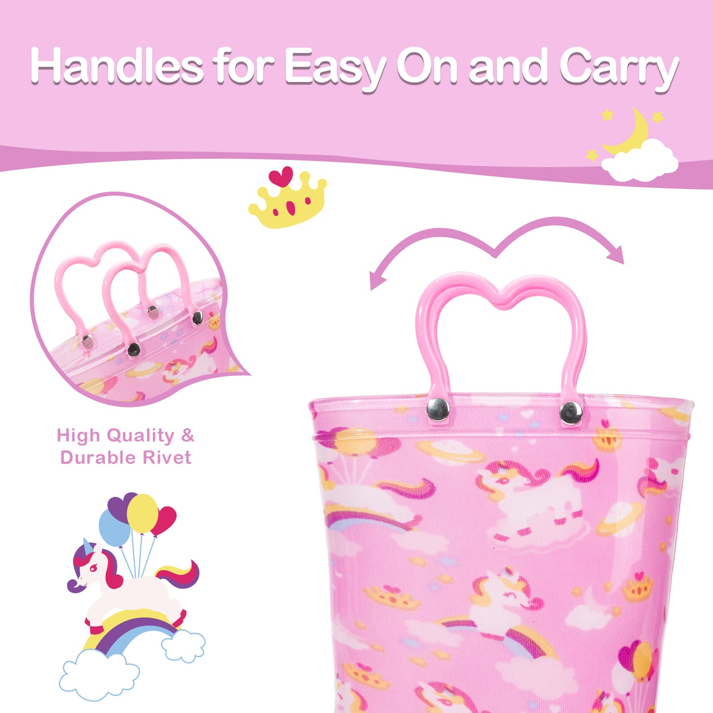 pink cloud unicorn light up waterproof rain boots