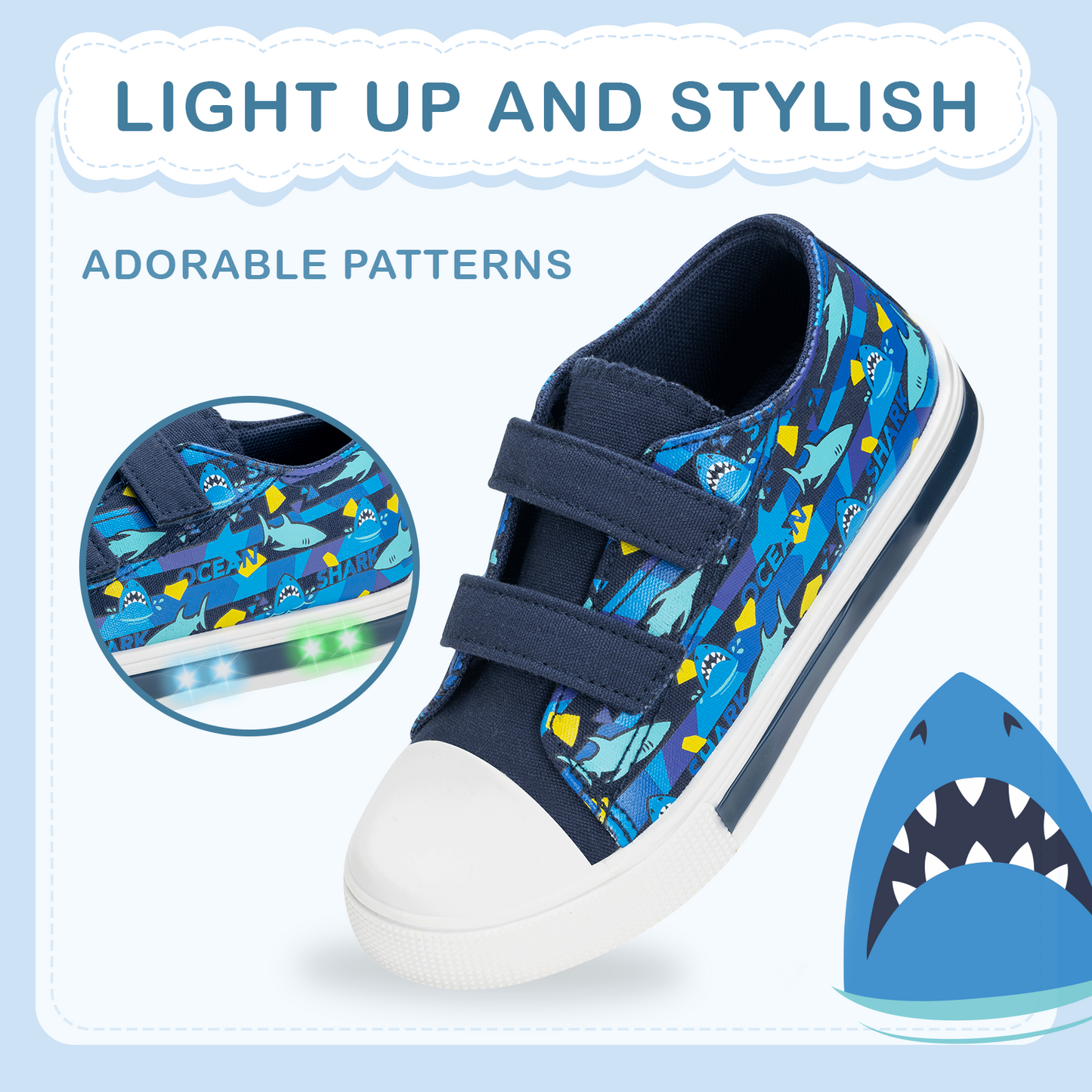 light up sneakers shoes with hook and loops