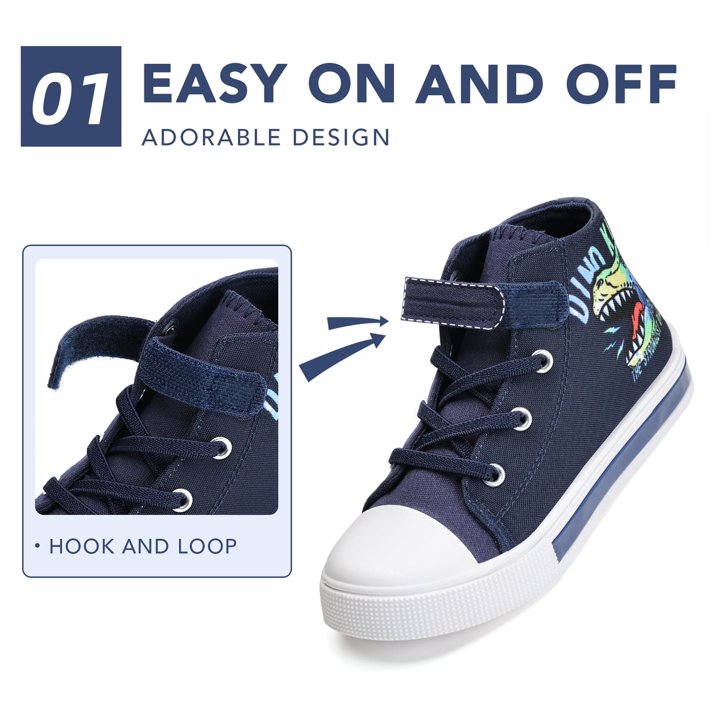 velcro tyrannosaurus rex light up high top canvas sneakers