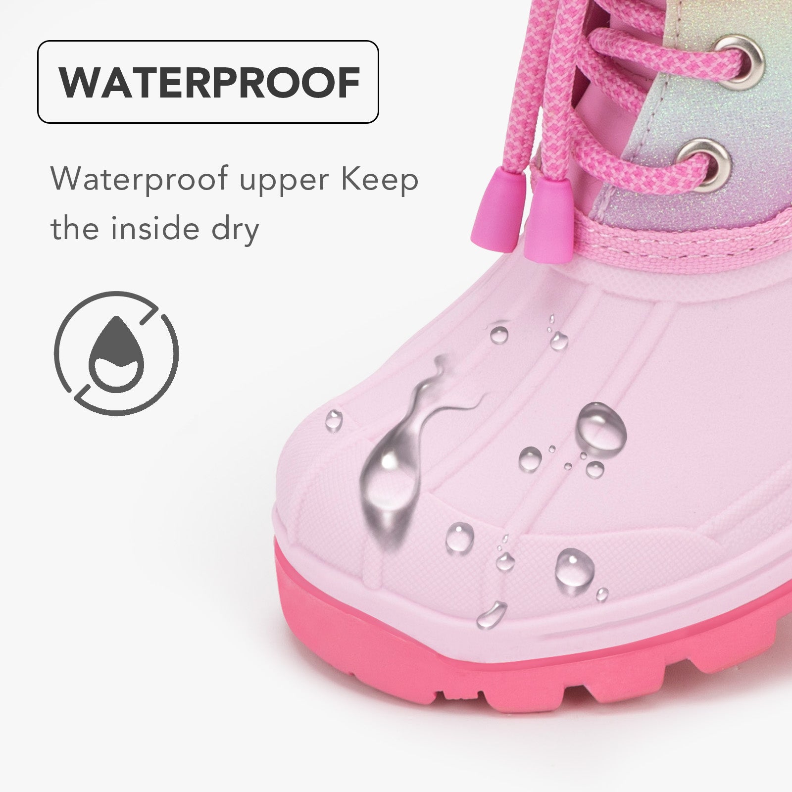 Toddler Girls Pink Star Winter Snow Boots - FUNCOO