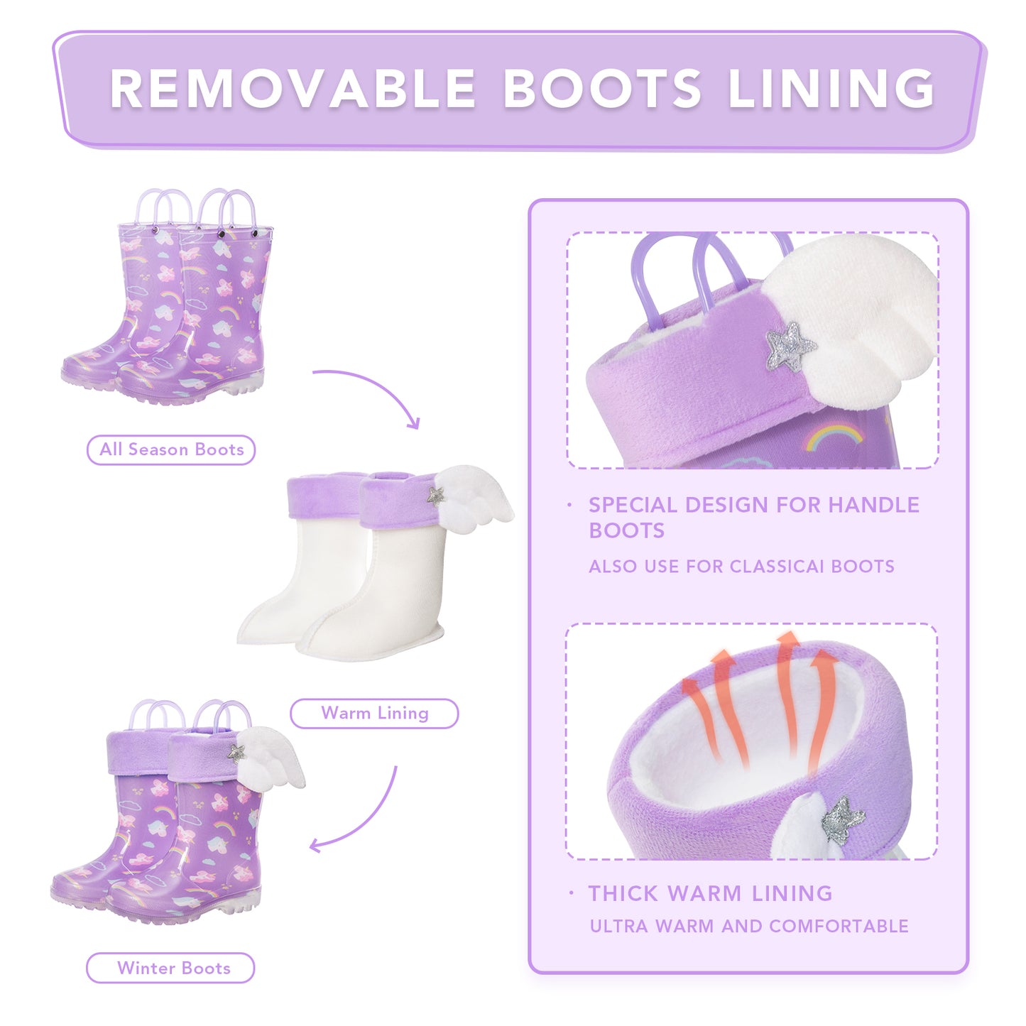 kid toddler warm rain boots purple unicorni