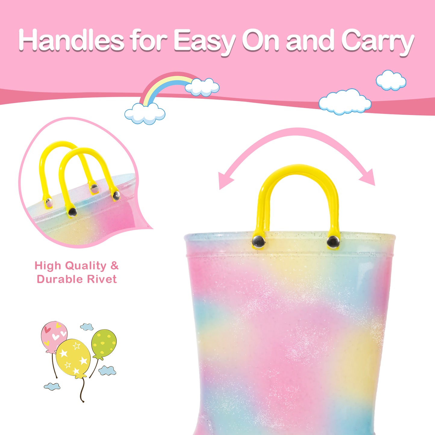 yellow powder smudge light up waterproof rain boots