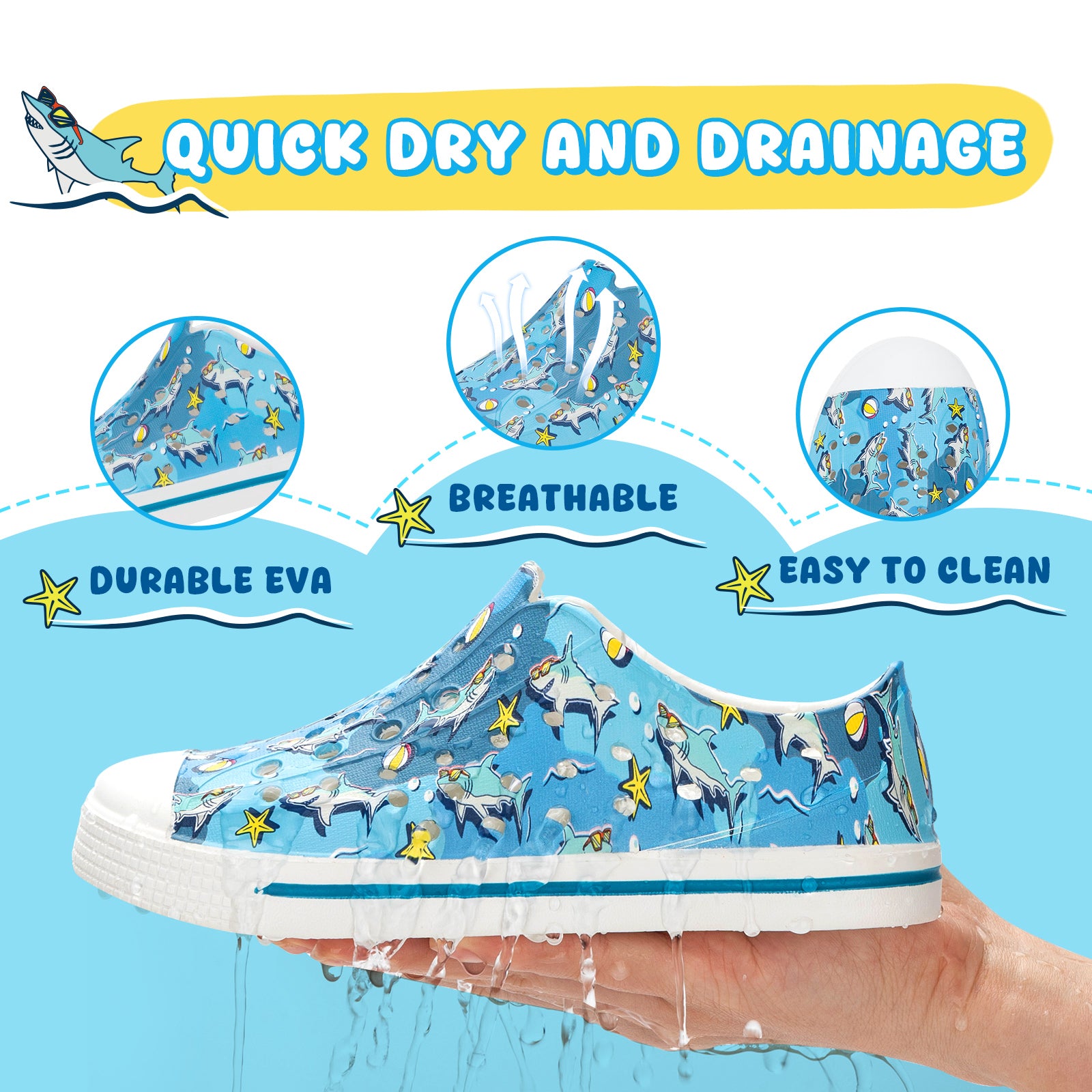 Lightweight Summer Spectacled Shark Sandals for Kids