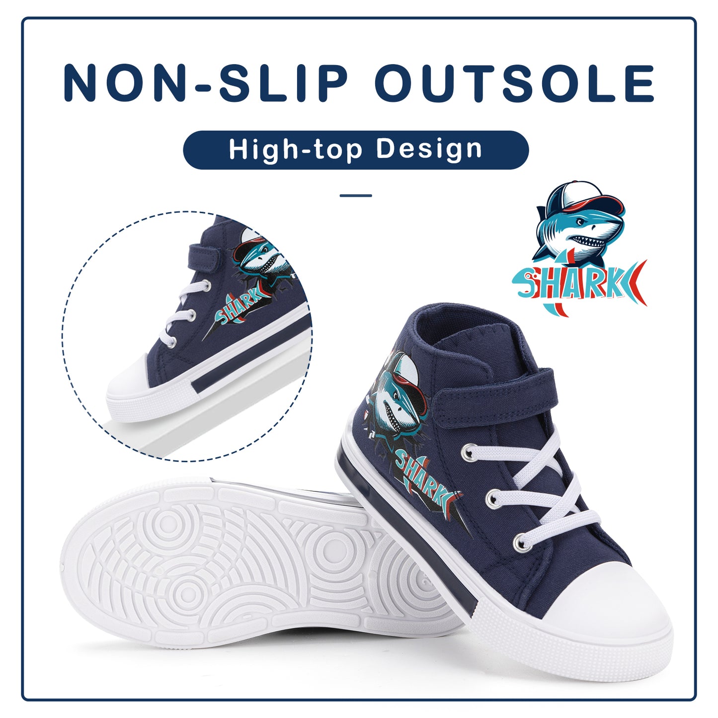velcro hat shark light up high top canvas sneakers