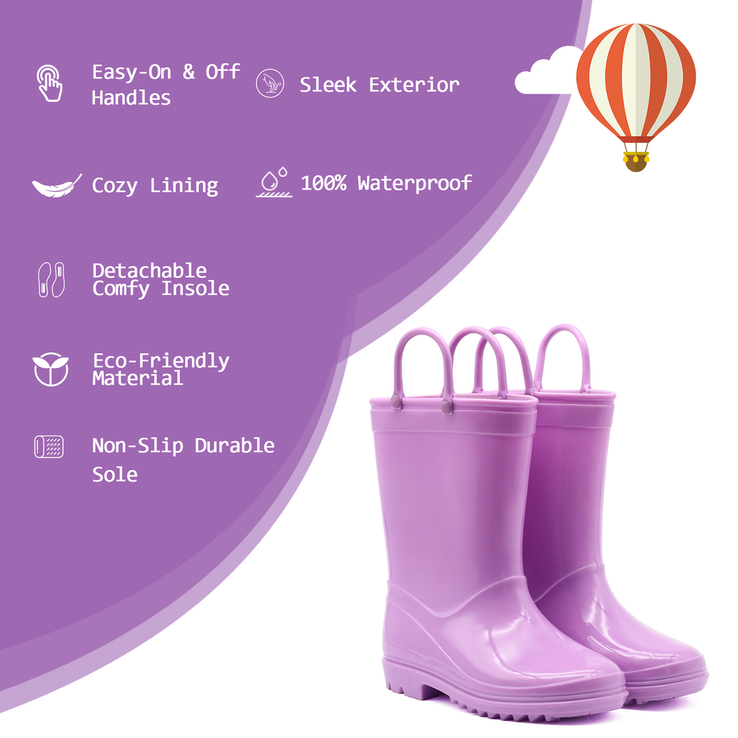 toddler kids solid purple rain boots