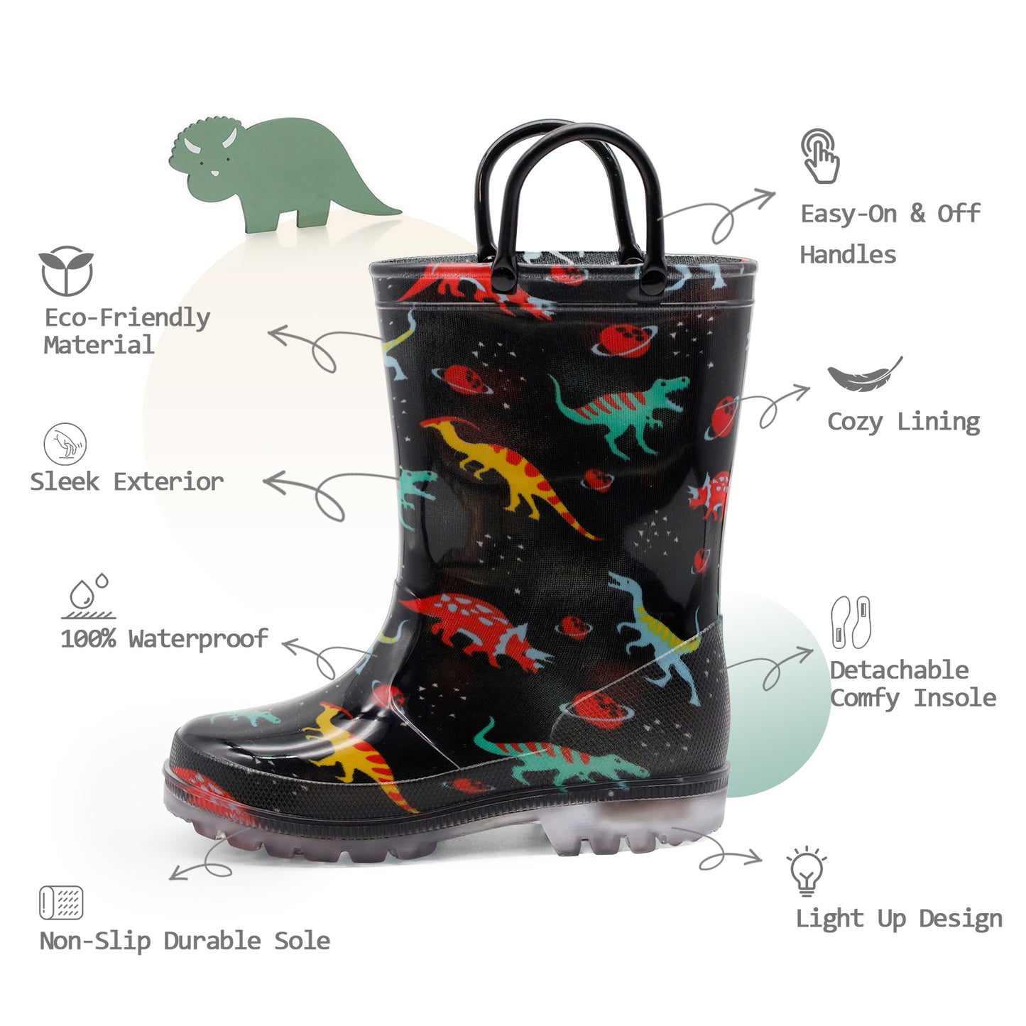 light up kids rain boots with handles - funcoo