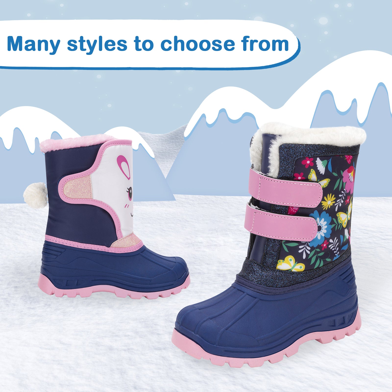 Toddler Girls Flower Winter Snow Boots - FUNCOO