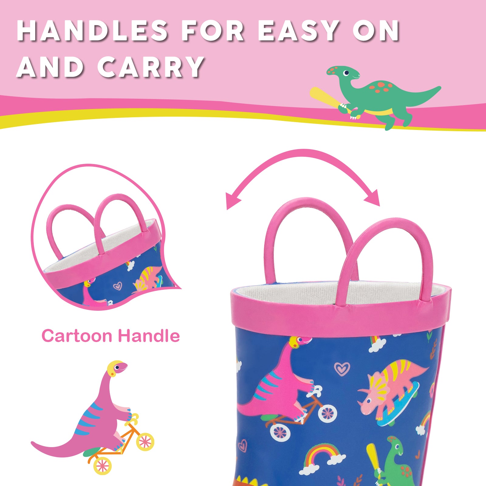 Toddler Kids  Girl Dinosaur Outdoor Sports Rubber Rain Boots