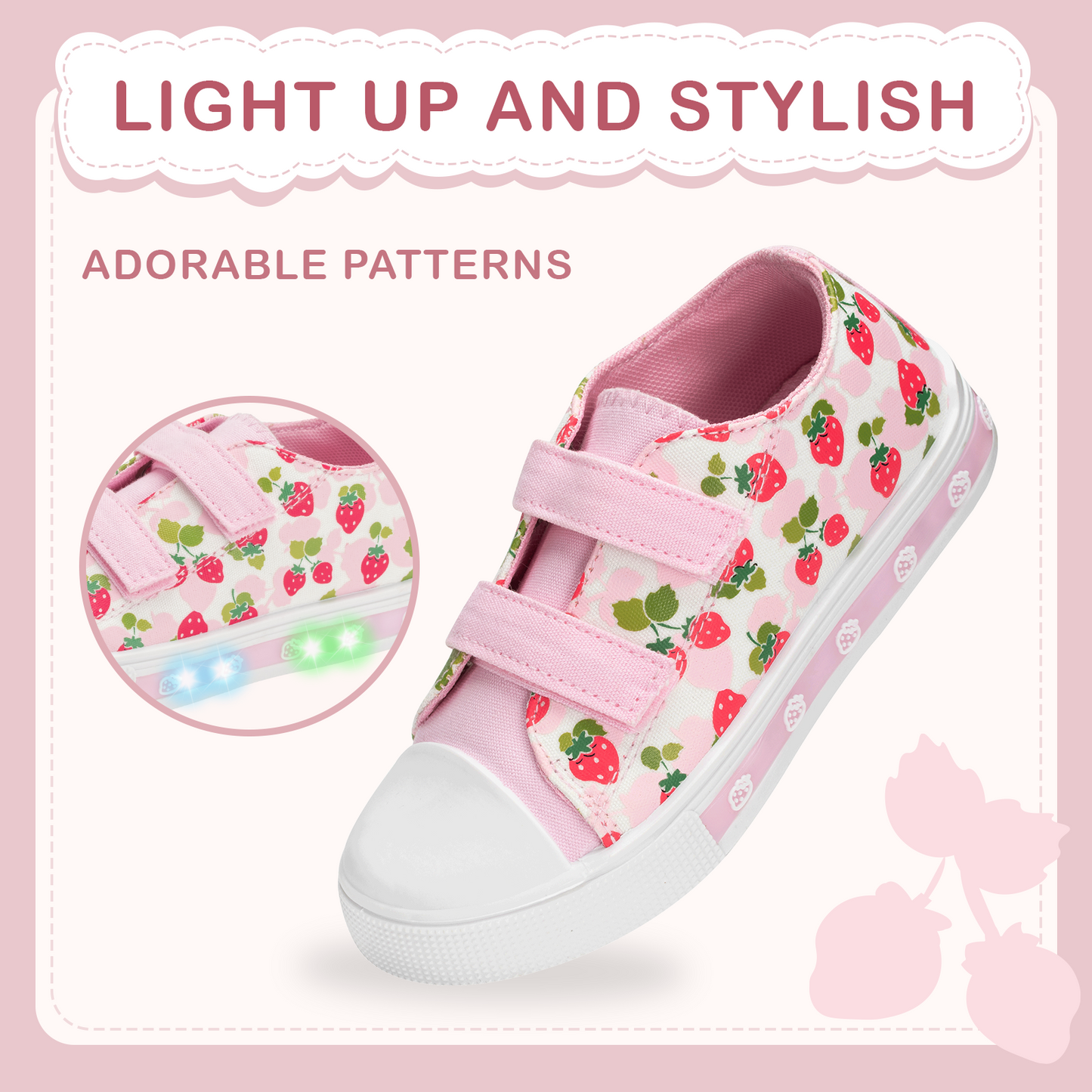 light up pink strawberry dual straps sneakers