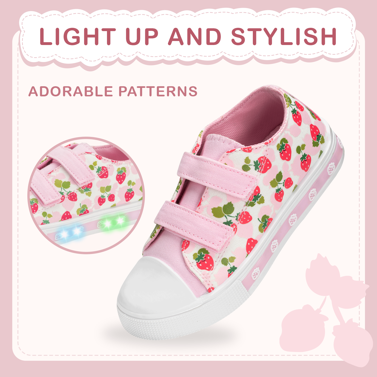 Light Up  Pink Strawberry Dual Straps Sneakers