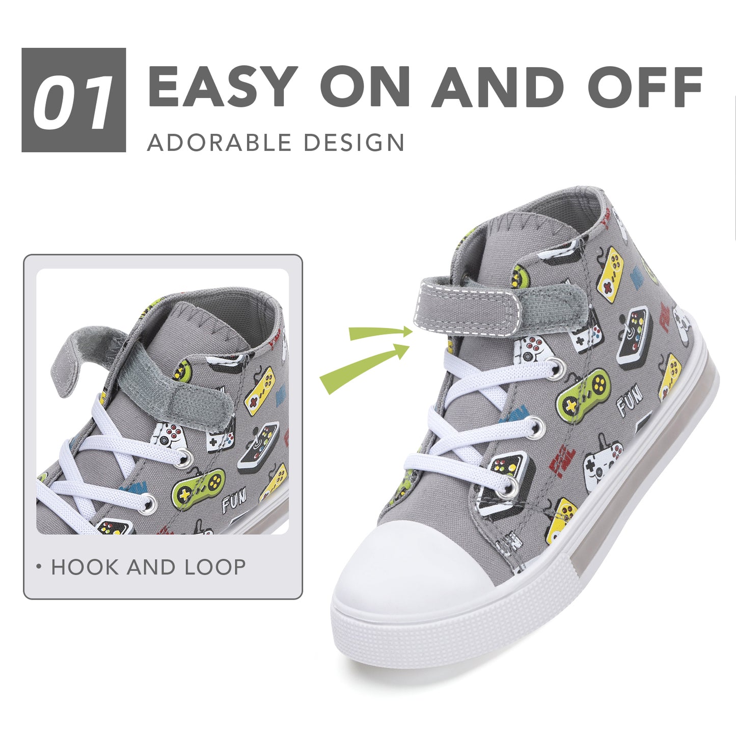 high top lightweight canvas pumps with game console