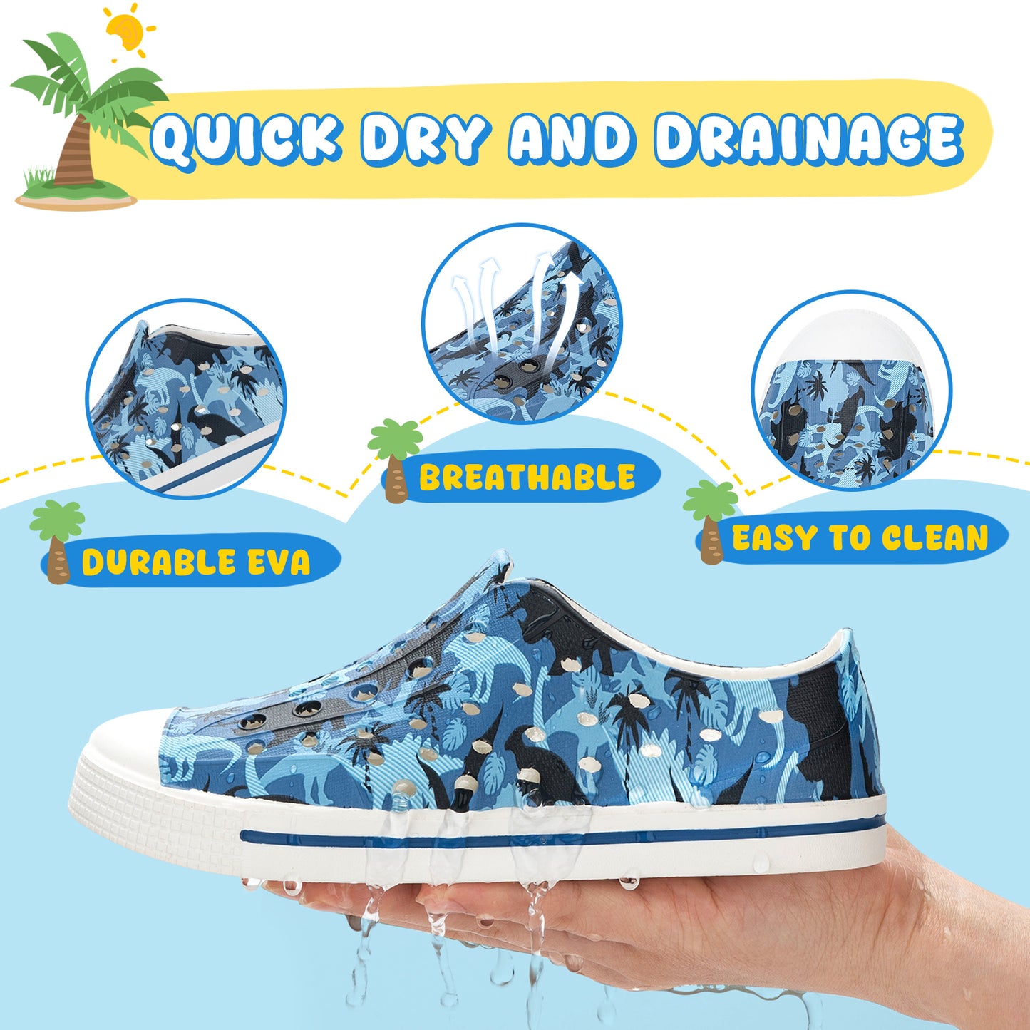 lightweight summer blue navy dinosaur sandals for kids