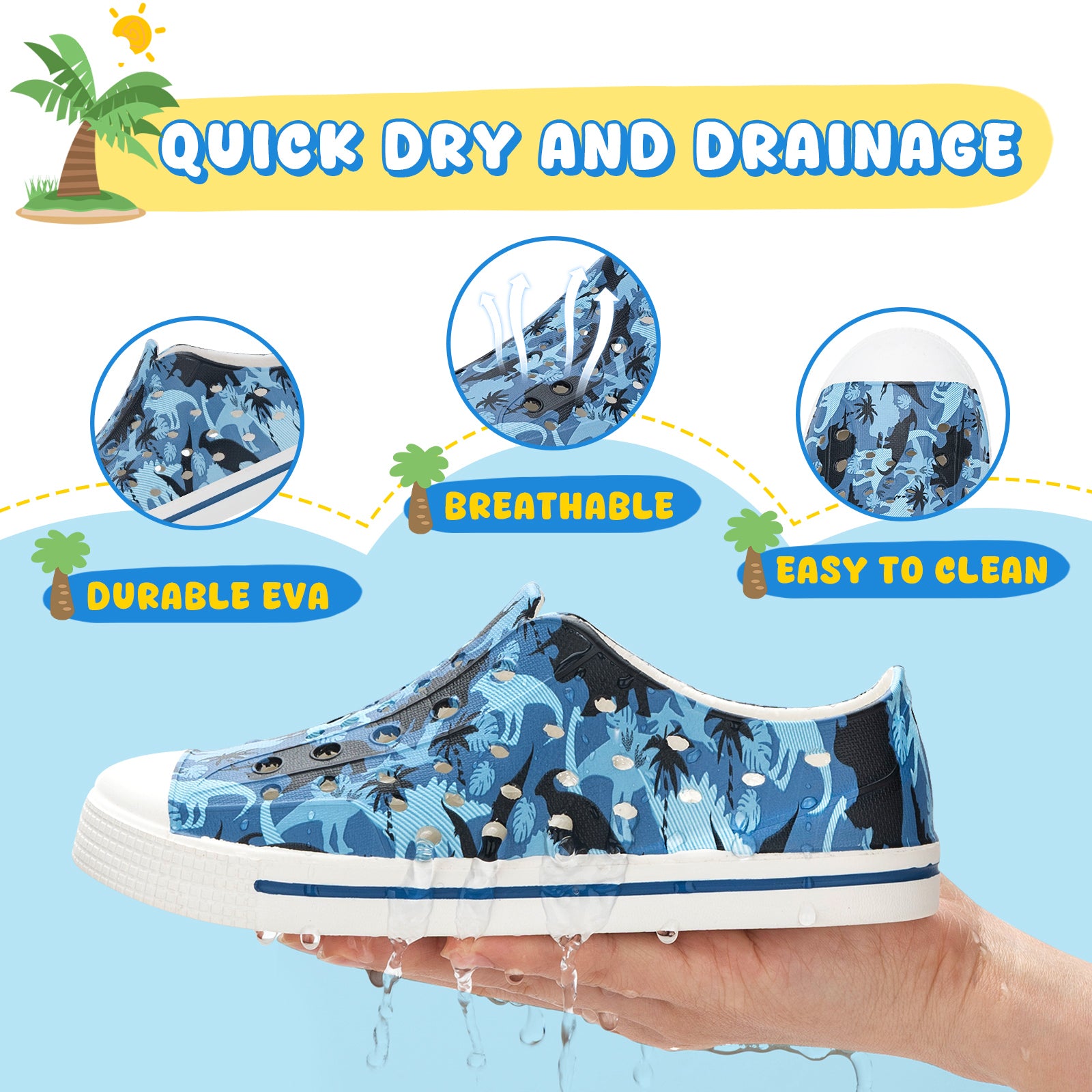 Lightweight Summer Blue Navy Dinosaur Sandals for Kids