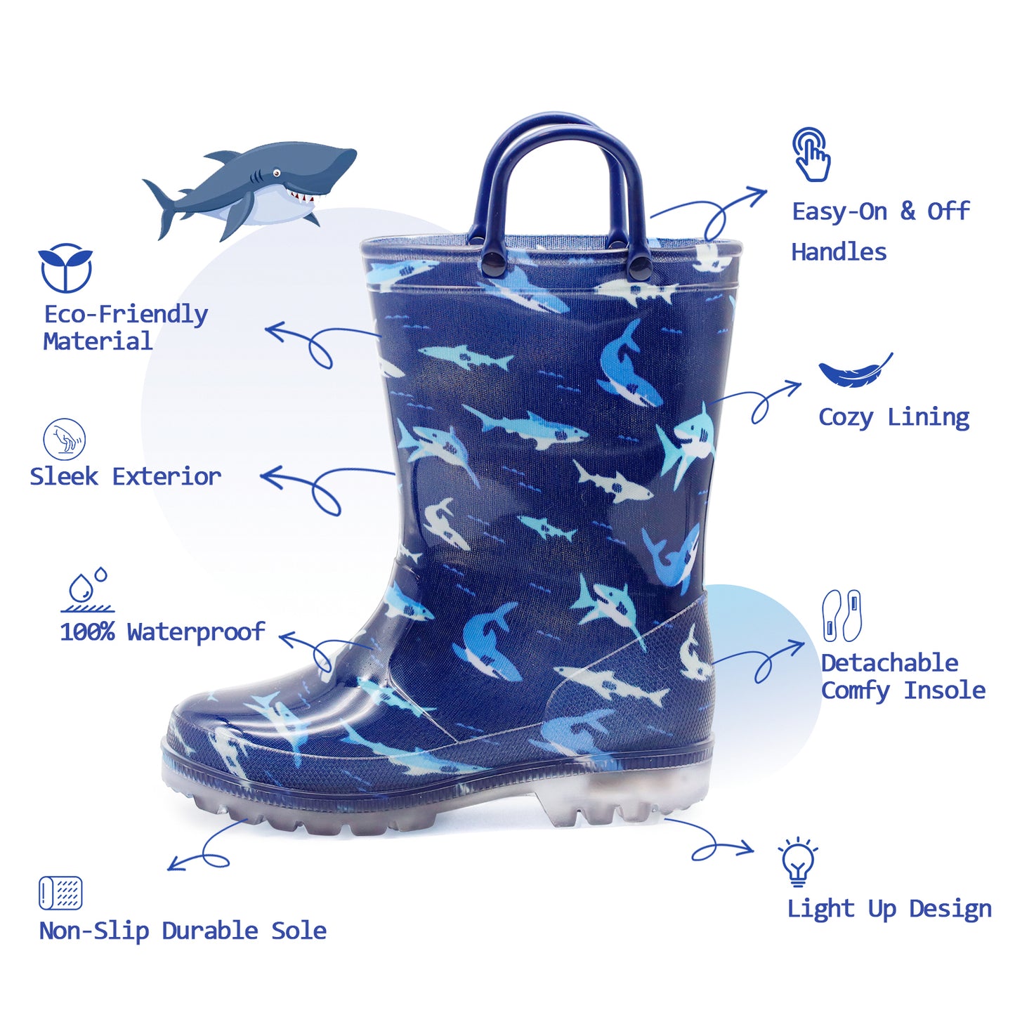 light up kids rain boots with handles - funcoo