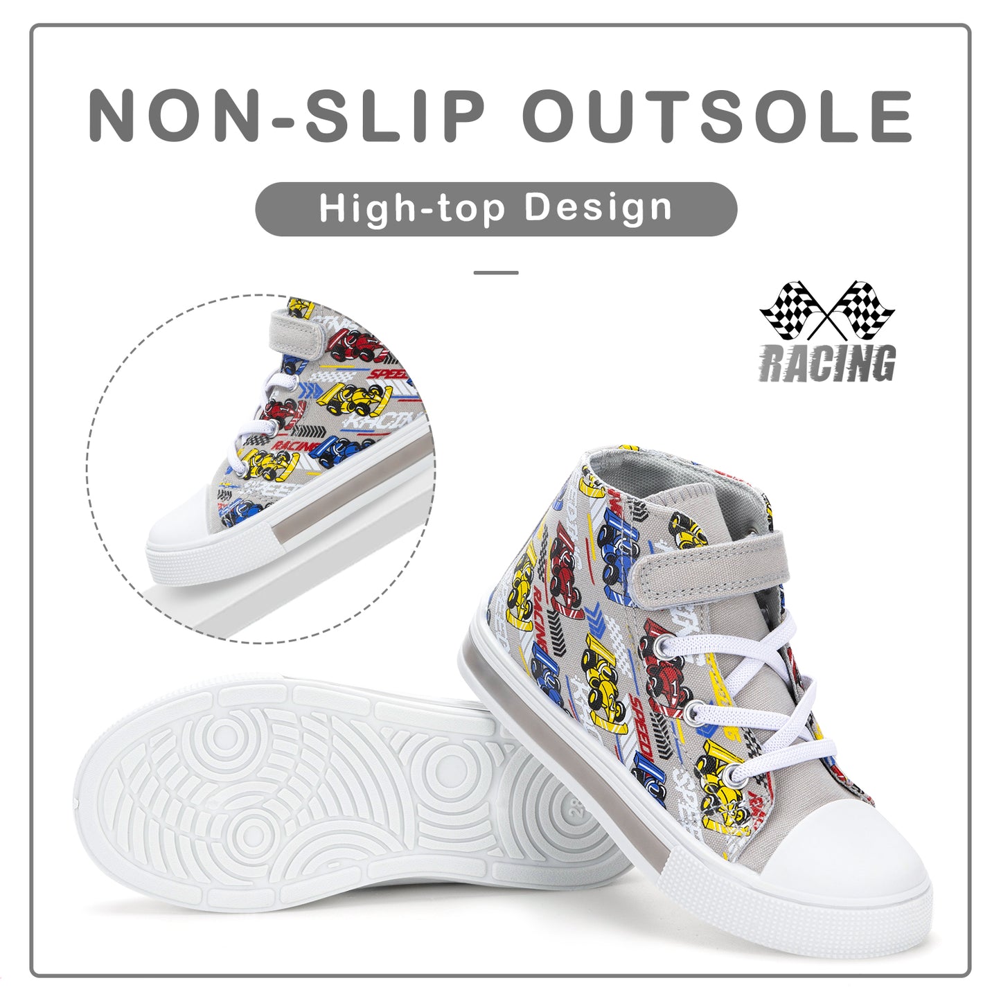 velcro gray kart light up high top canvas sneakers