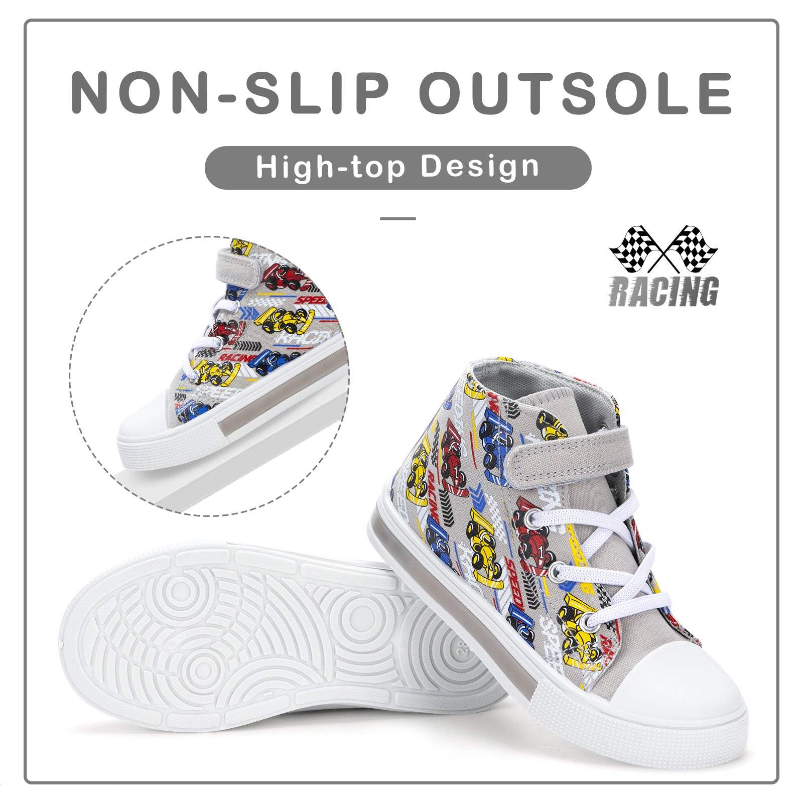 Velcro Gray Kart Light Up High Top Canvas Sneakers