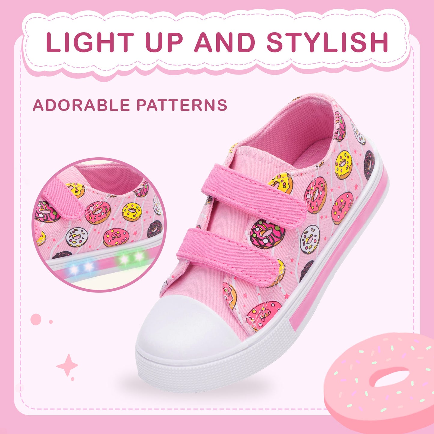 light up pink donut dual straps sneakers