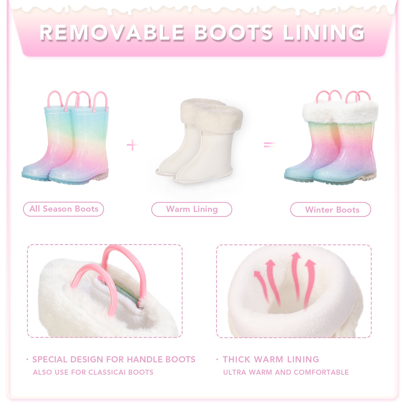 Light Up Pink Warm Rain Boots