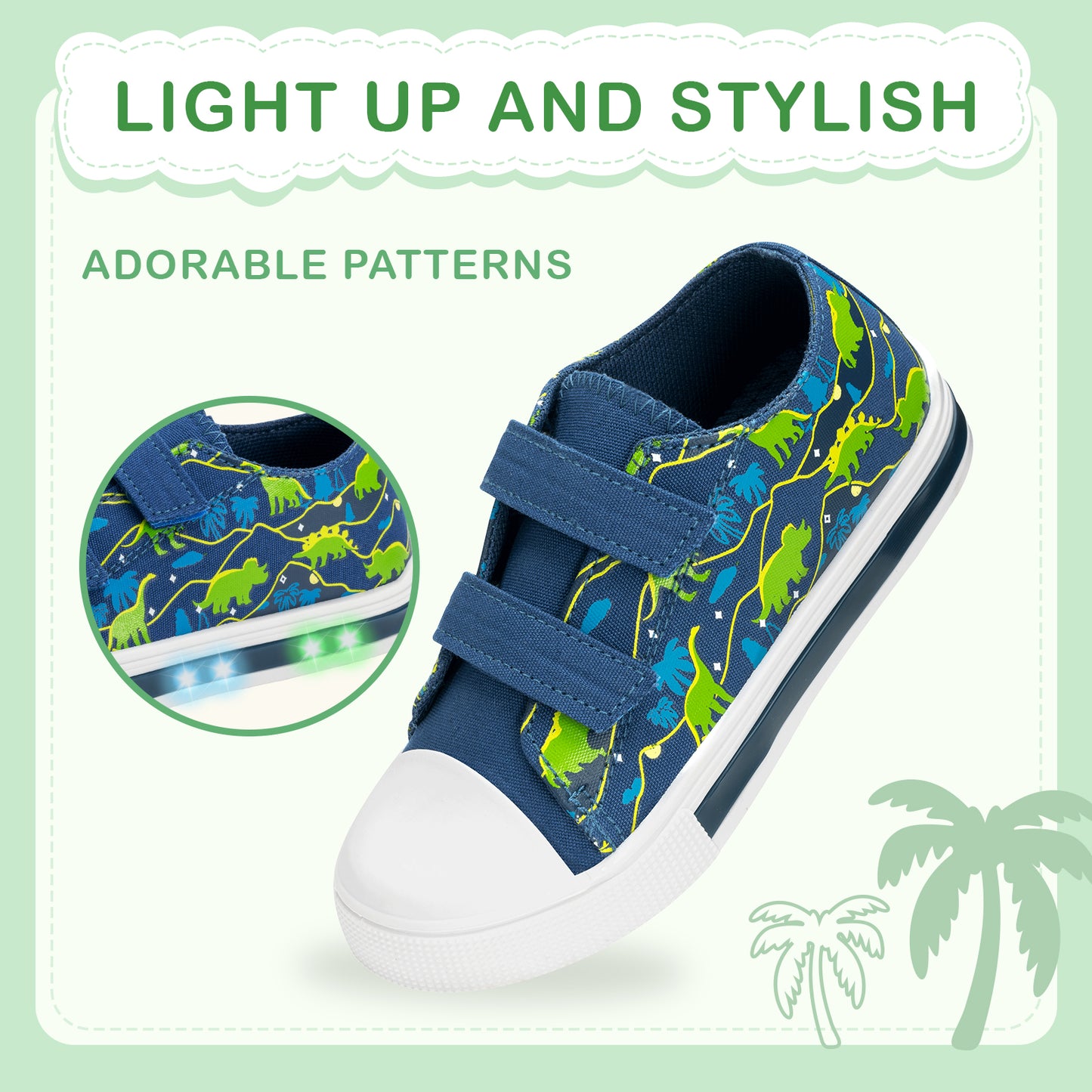 light up broadleaf dinosaur sneakers shoes with hook and loops