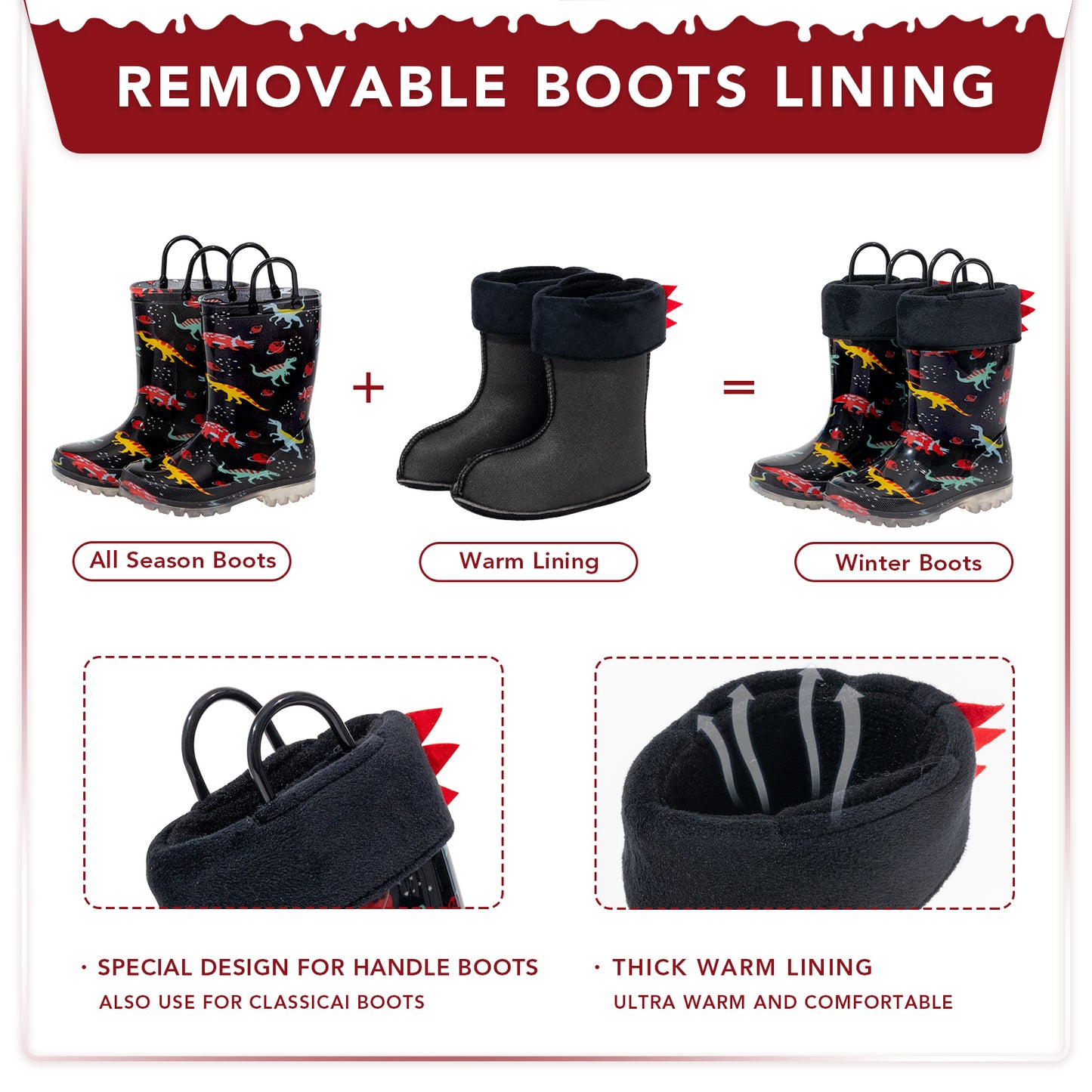 black dinosaur winter boots