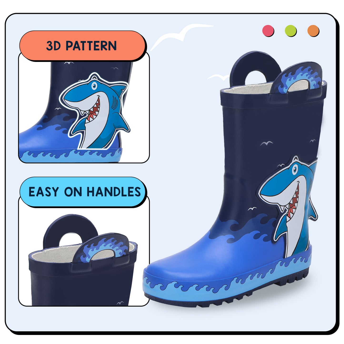 toddler kids wave shark rubber rain boots