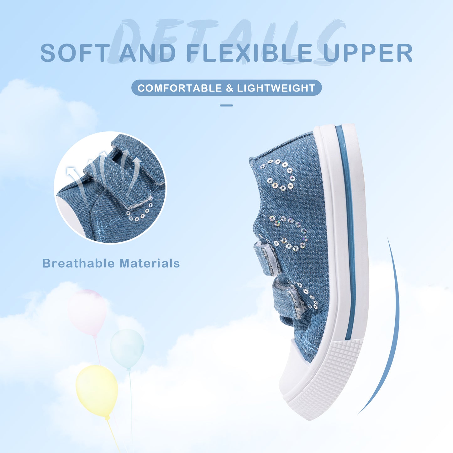 denim sequins dual straps sneakers