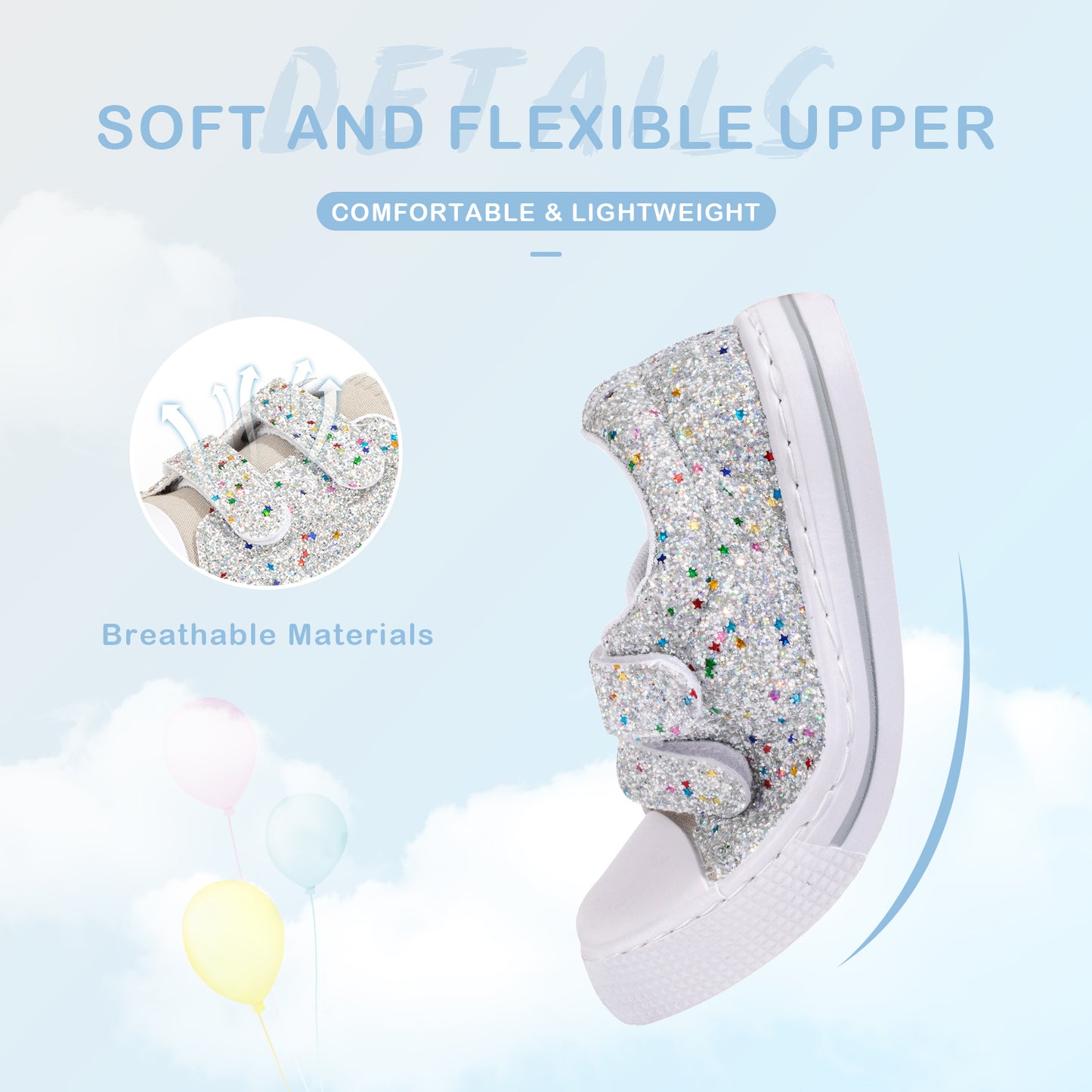 silver glitters dual straps sneakers