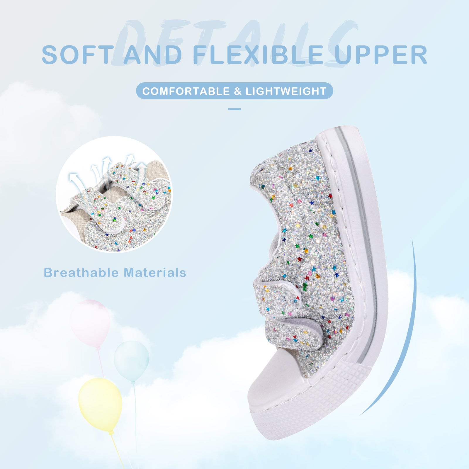 Silver Glitters Dual Straps Sneakers