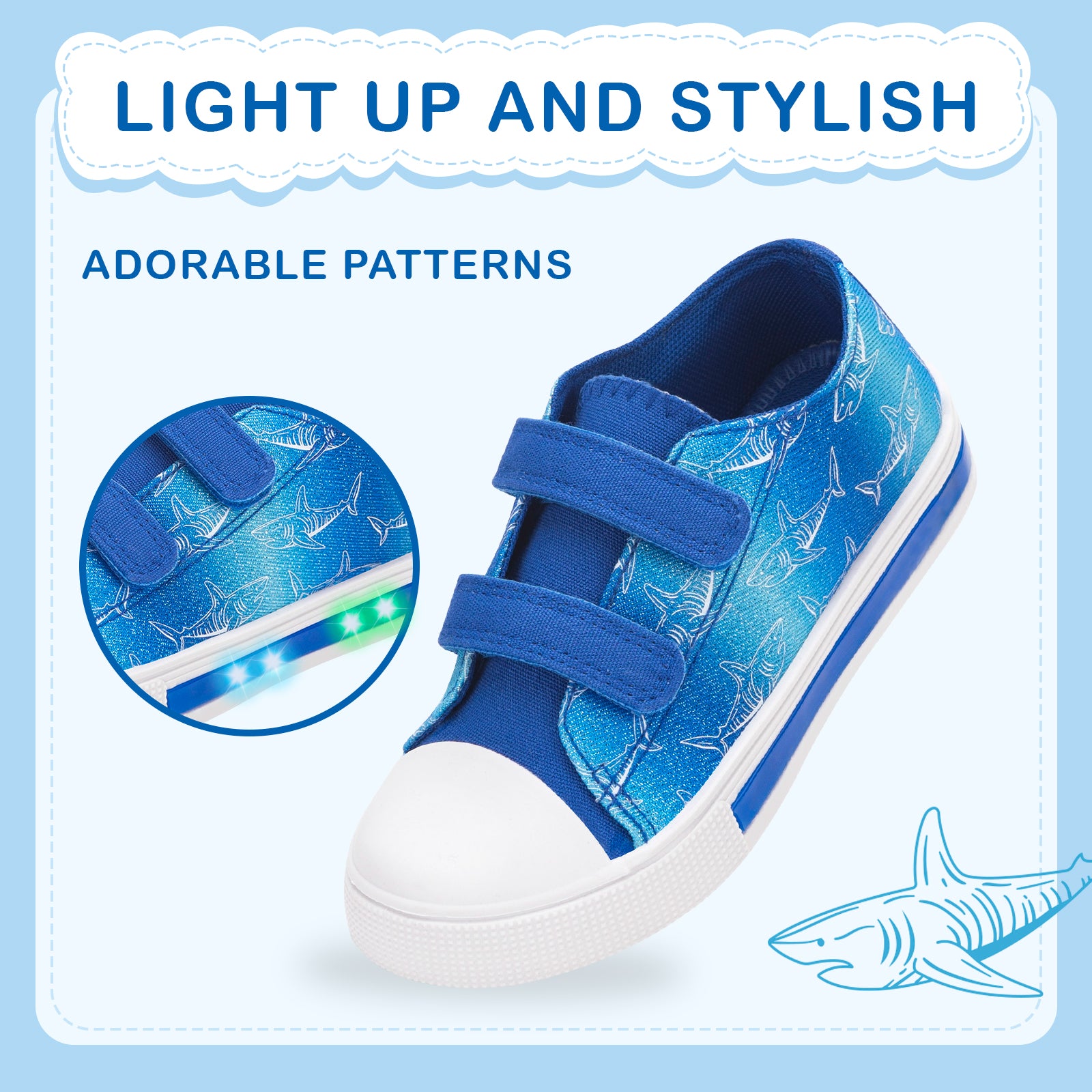 Light Up blue line shark Dual Straps Sneakers